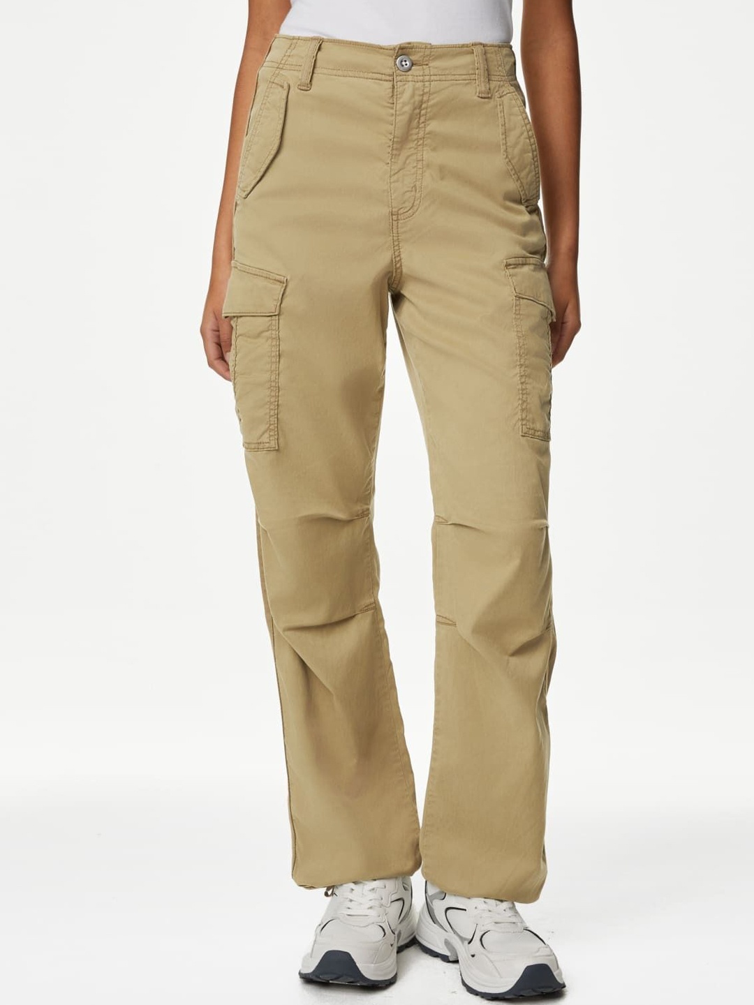 

Marks & Spencer Women Straight Fit High-Rise Cargos Trousers, Brown