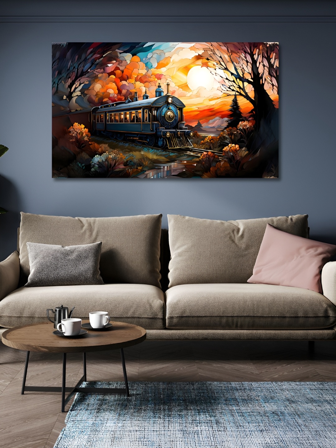 

OLIVE TREE Orange & Blue Wooden Abstract Paintings Wall Art