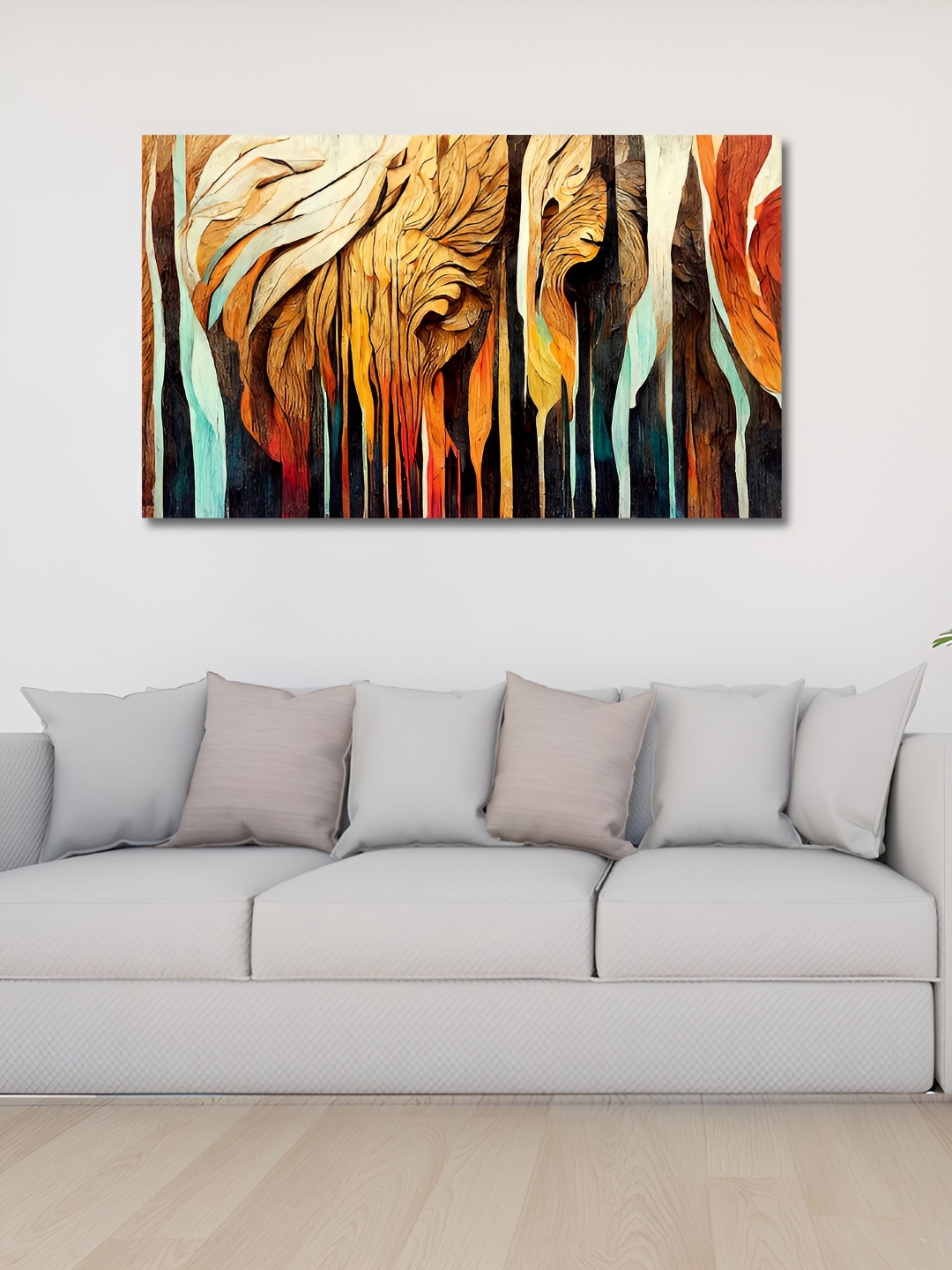 

OLIVE TREE Gold Toned & Orange Abstract Wood & Canvas Wall Art