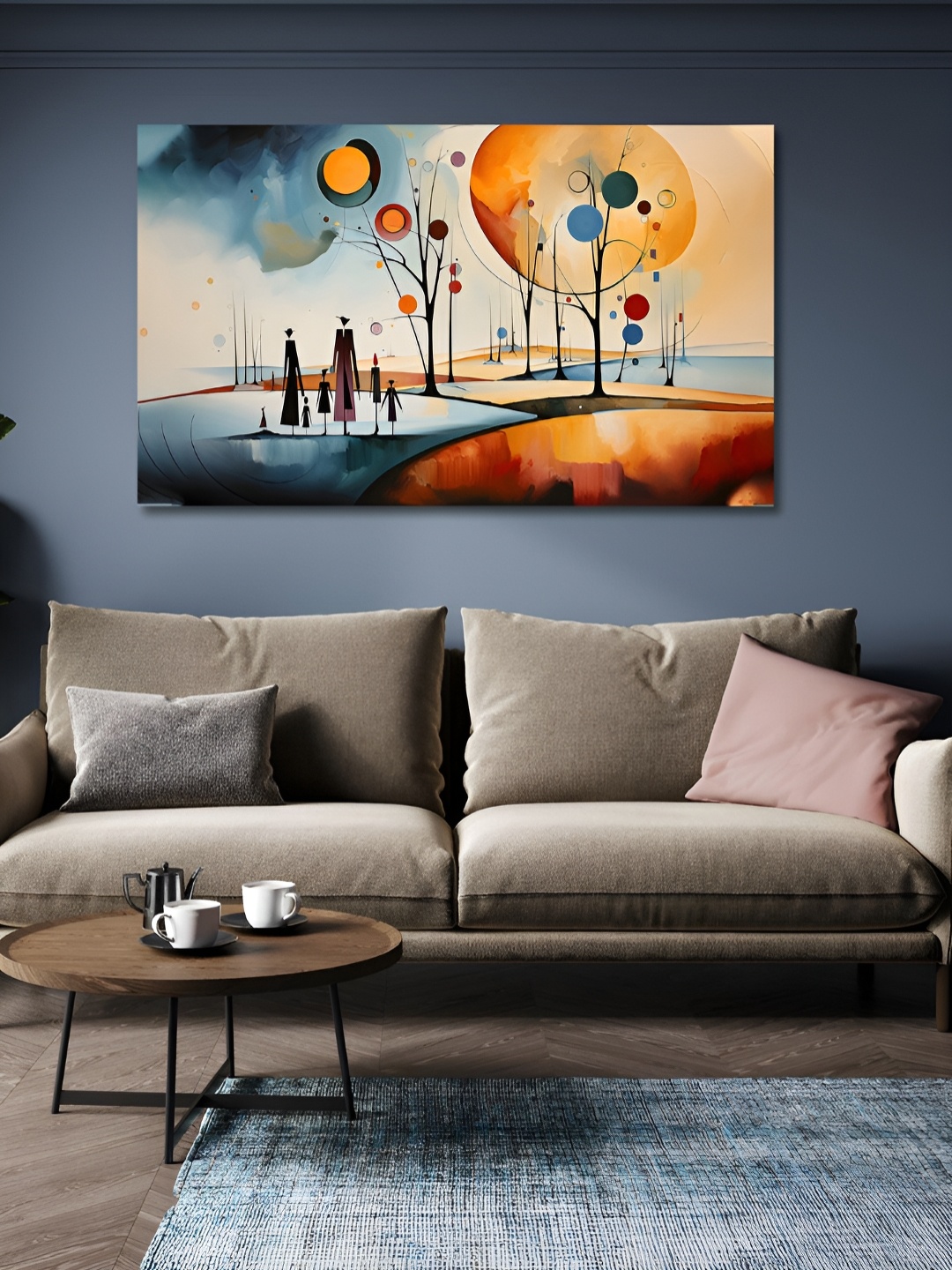 

OLIVE TREE Orange & Blue Wood & Canvas Wall Art