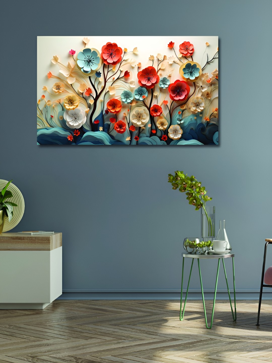 

OLIVE TREE Red & Blue Wooden Floral and Botanical Wall Art