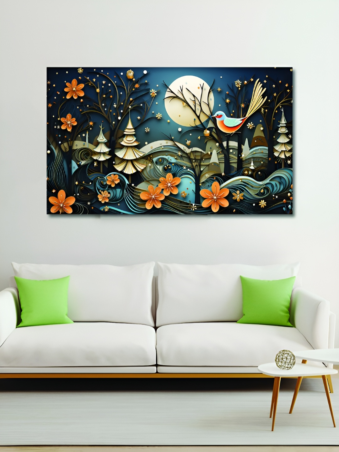 

OLIVE TREE Blue & Orange Wooden Floral Wall Art