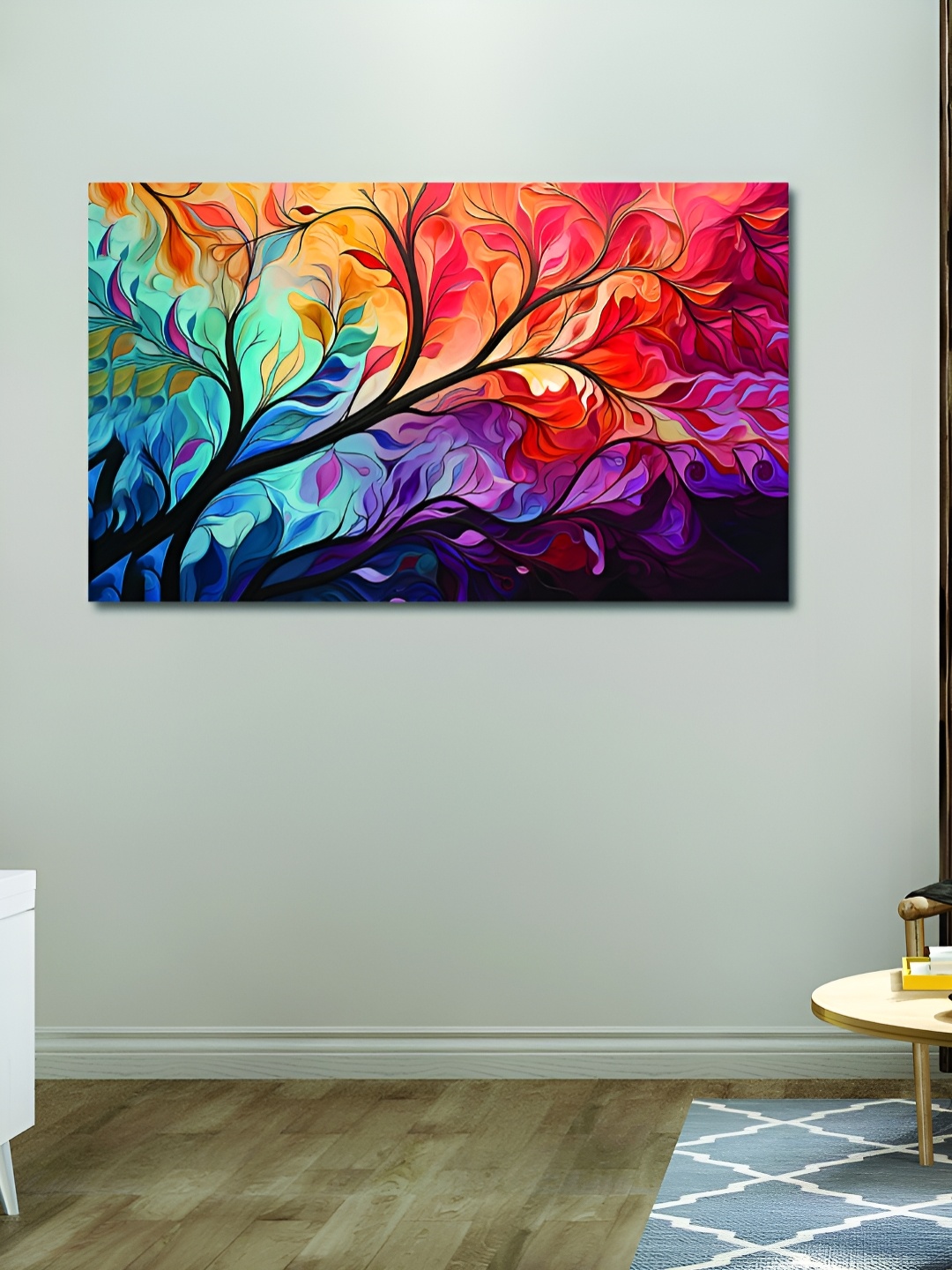 

OLIVE TREE Red & Blue Floral Wooden Canvas Wall Art