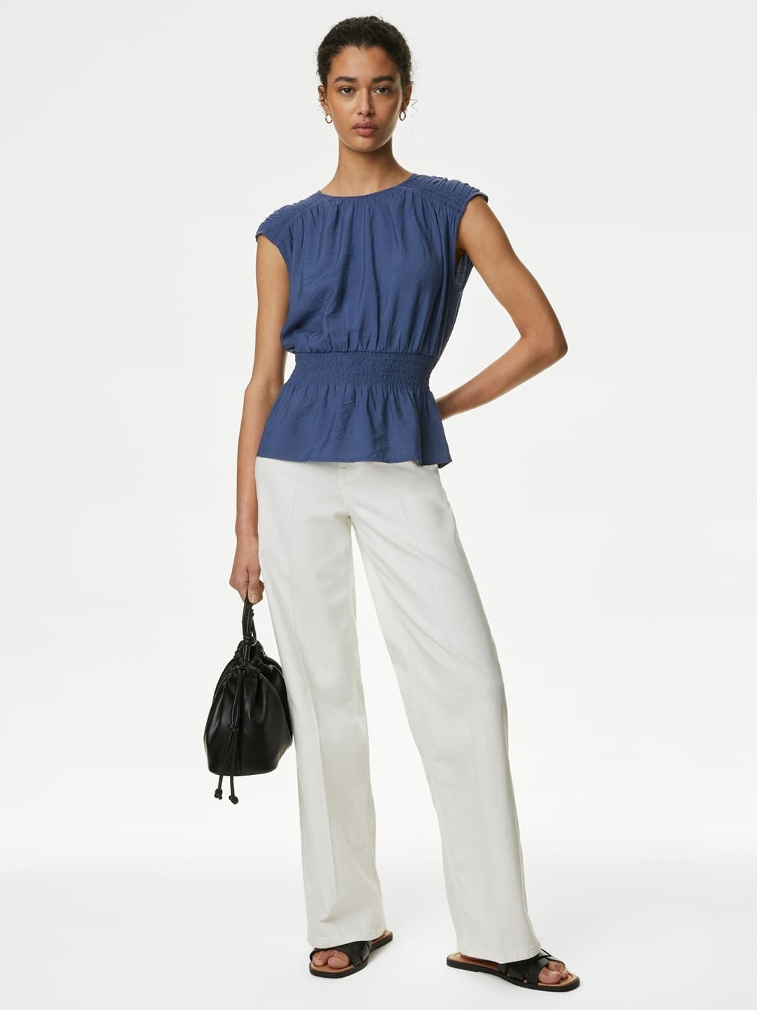 

Marks & Spencer Flutter Sleeve Cinched Waist Top, Blue