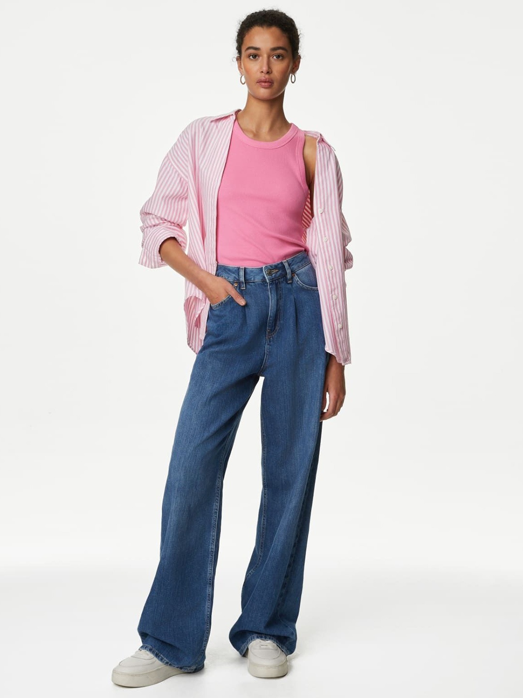

Marks & Spencer Extended Sleeves Cotton Tank Top, Pink
