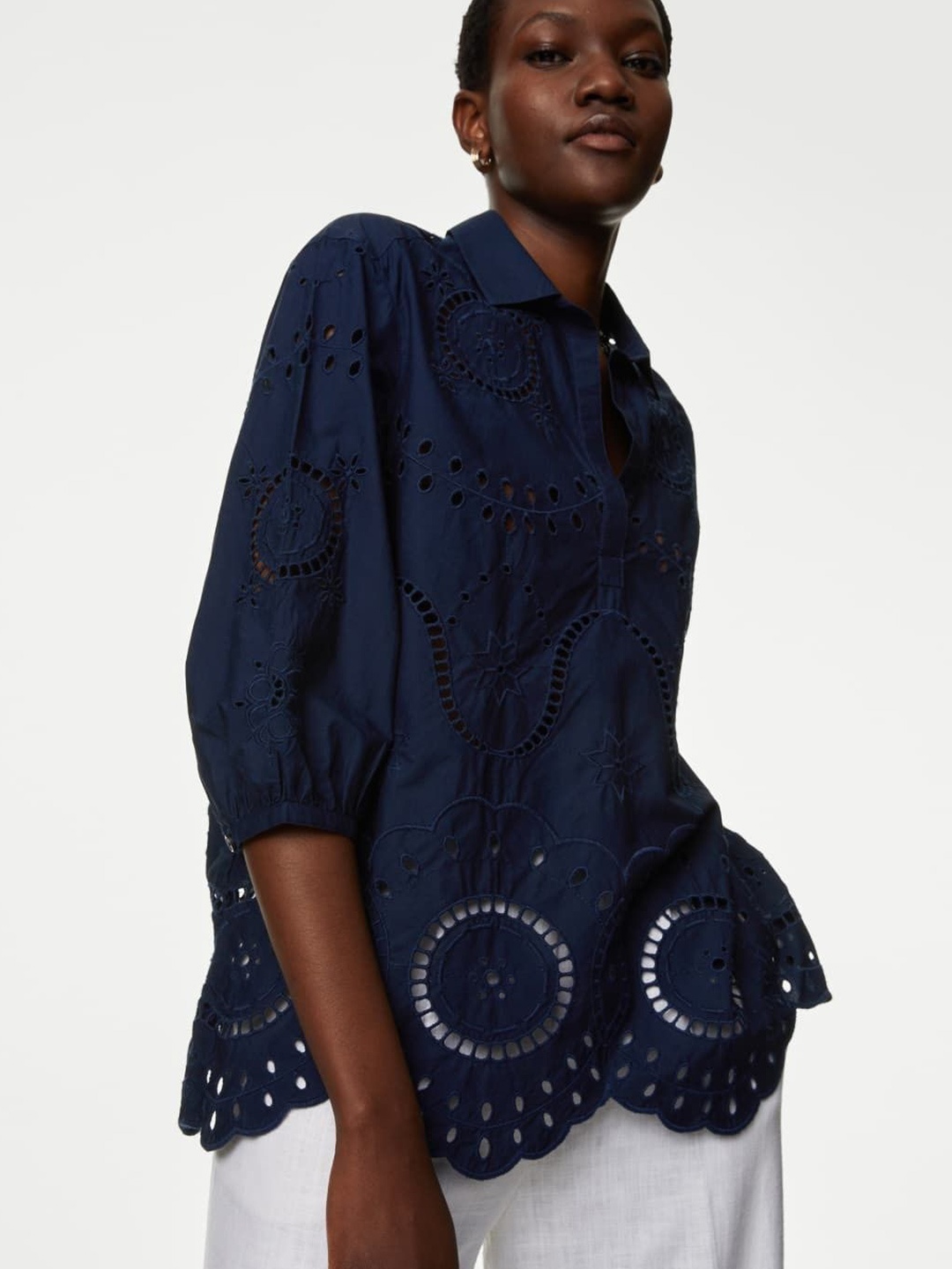 

Marks & Spencer Cotton Shirt Style Top, Navy blue