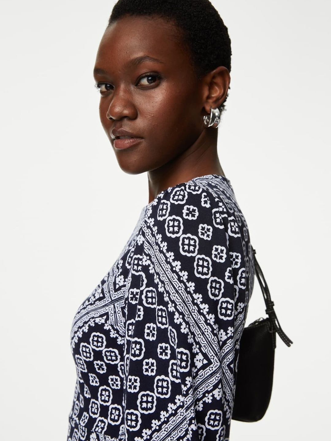 

Marks & Spencer Print A-Line Midi Dress, Navy blue