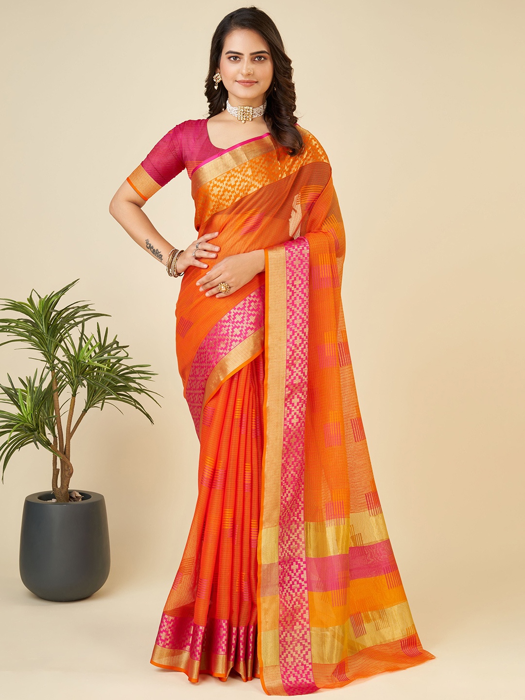 

Upalksh Zari Woven Design Banarasi Traditional Saree, Orange