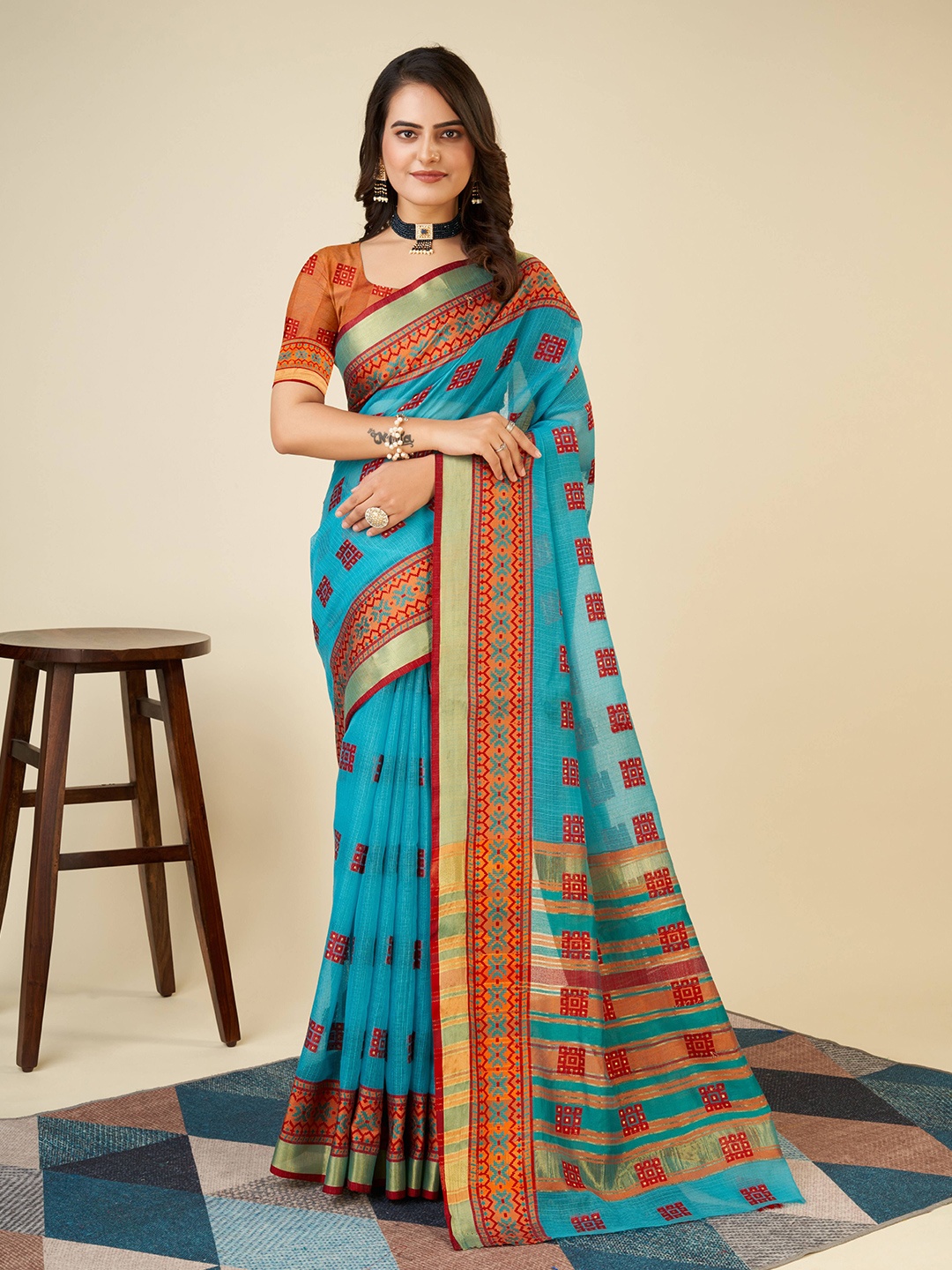 

Upalksh Woven Design Zari Banarasi Saree, Turquoise blue