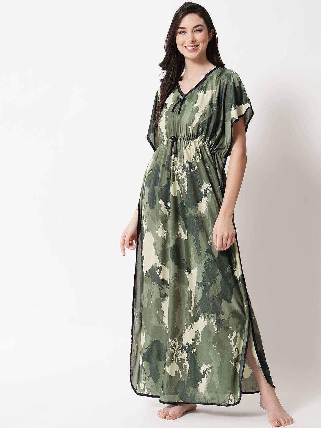 

G4Girl Satin Digital Print Nightdress, Green