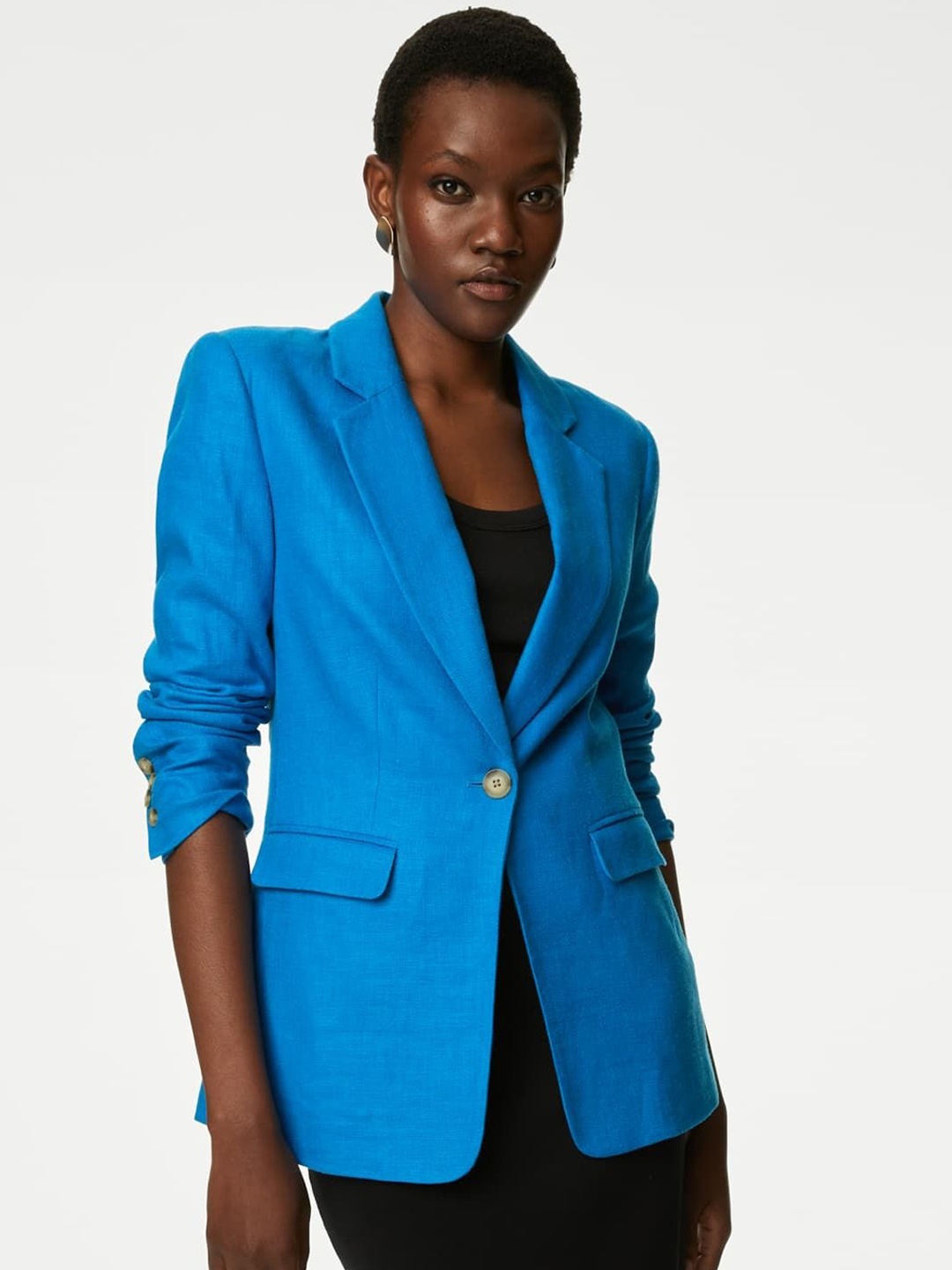 

Marks & Spencer Notched Lapel Tailored Fit Single Breasted Blazer, Blue