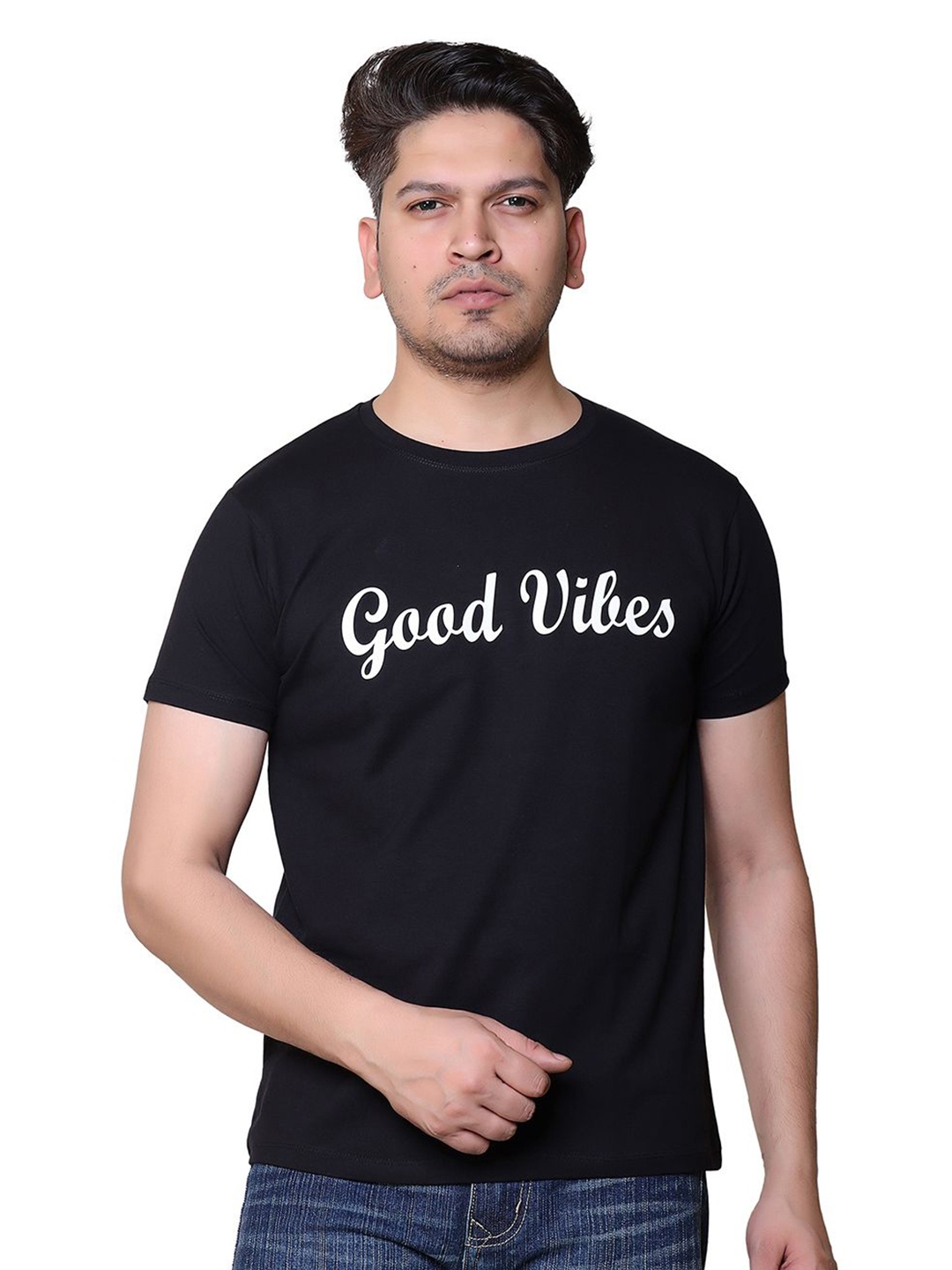 

Gajraj Men Typography Printed Cotton T-shirt, Black