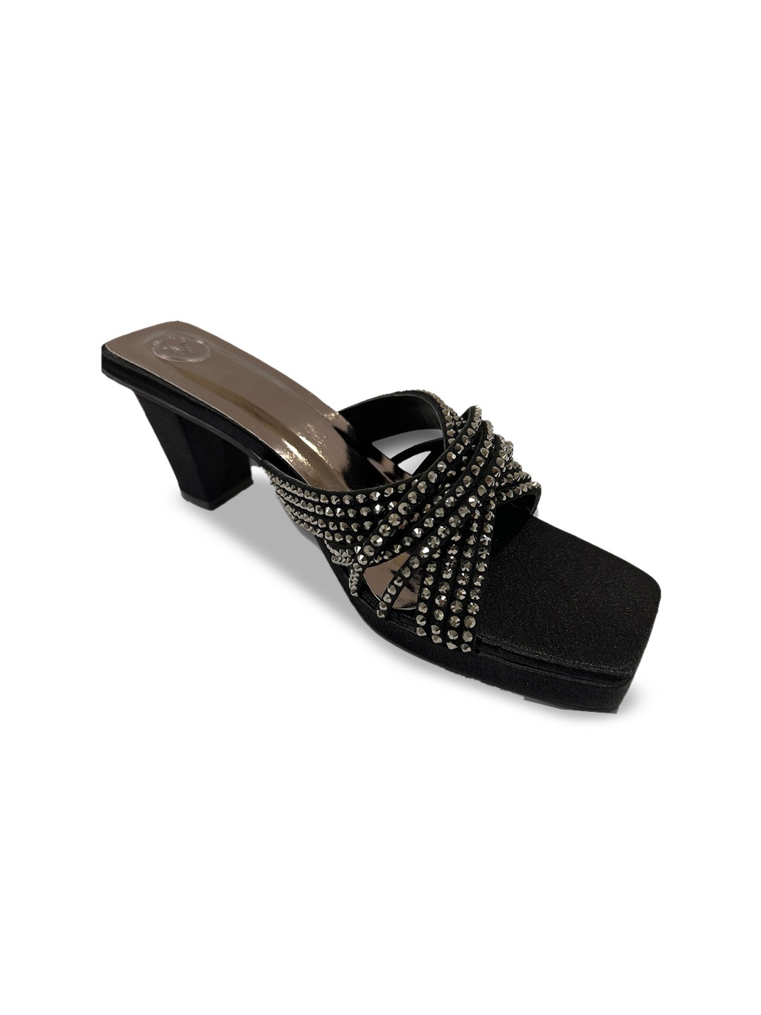 

Sana K Luxurious Footwear Embellsihed Block Mules, Black