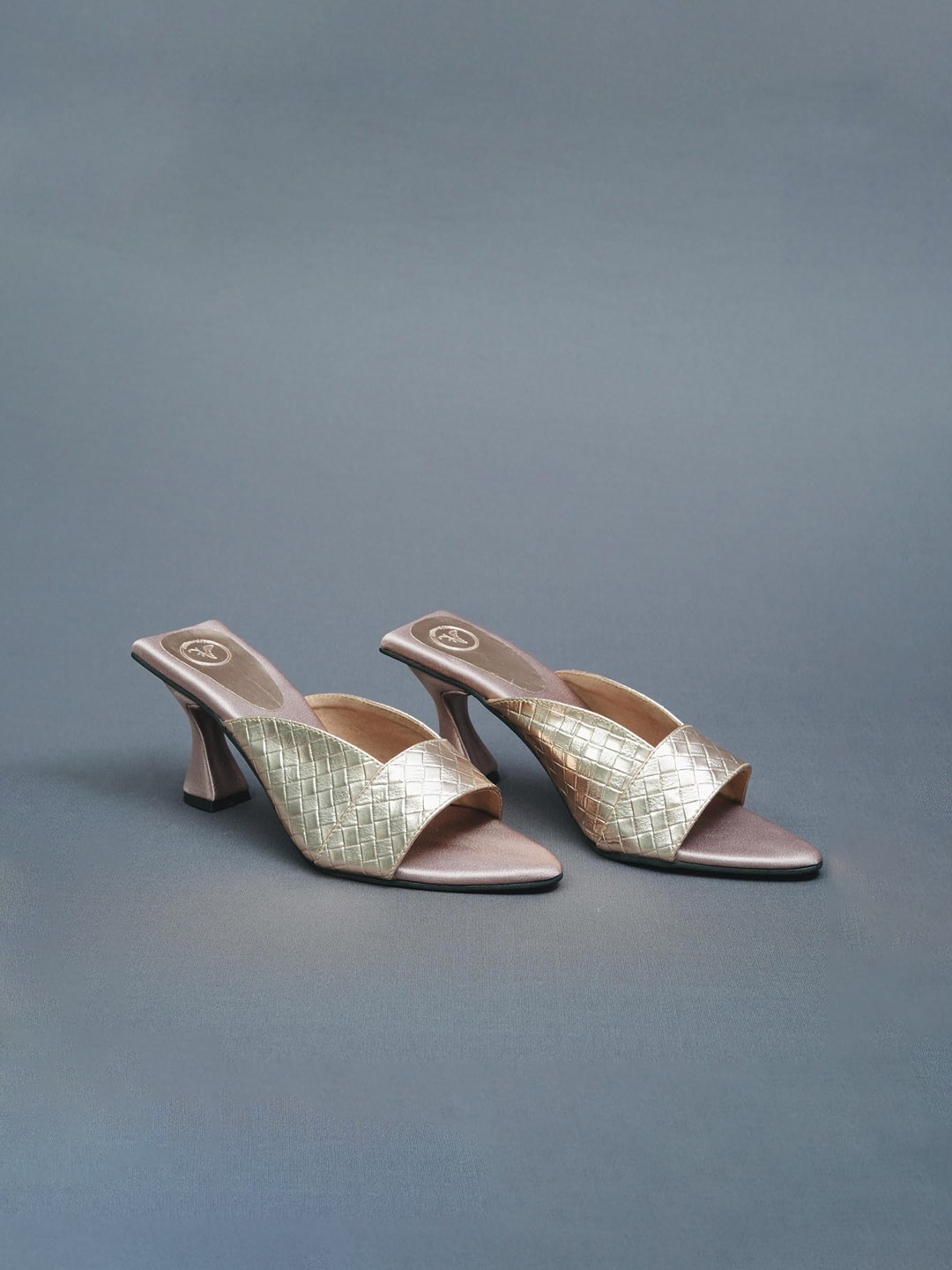 

Sana K Luxurious Footwear Textured Open Toe Block Heels, Rose gold