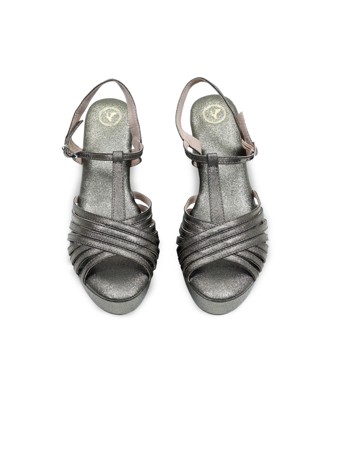 

Sana K Luxurious Footwear Textured Party Synthetic Wedge Peep Toes with Bows, Gold
