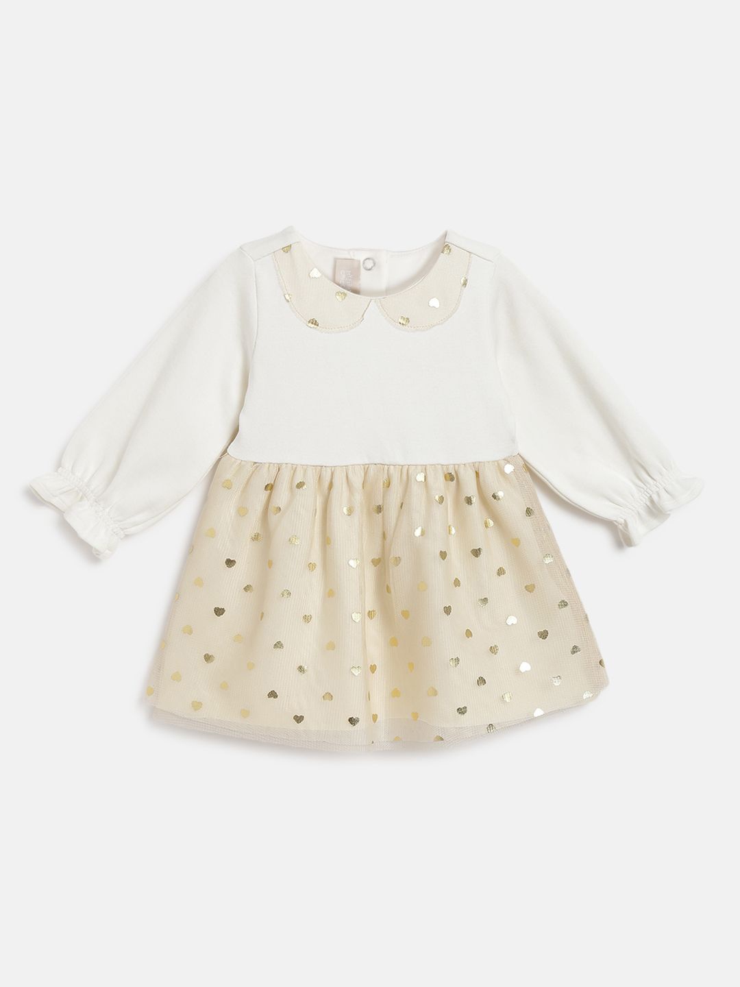 

Chicco Girls Polka Dot Print Puff Sleeve A-Line Dress, White