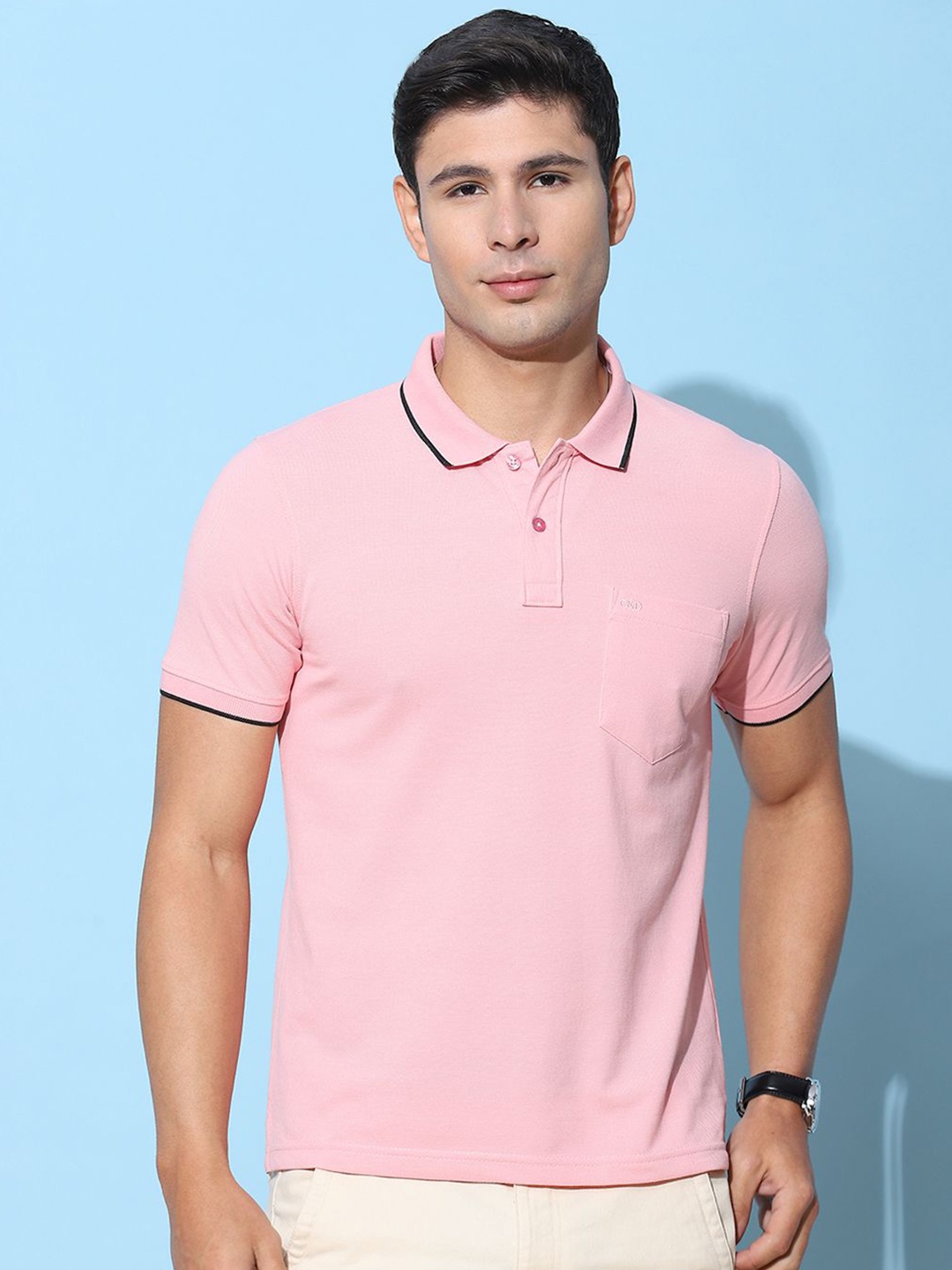

Cloak & Decker by Monte Carlo Men Polo Collar Solid T-shirt, Pink