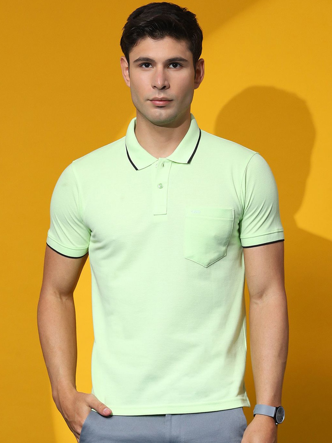 

Cloak & Decker by Monte Carlo Men Polo Collar Solid T-shirt, Green