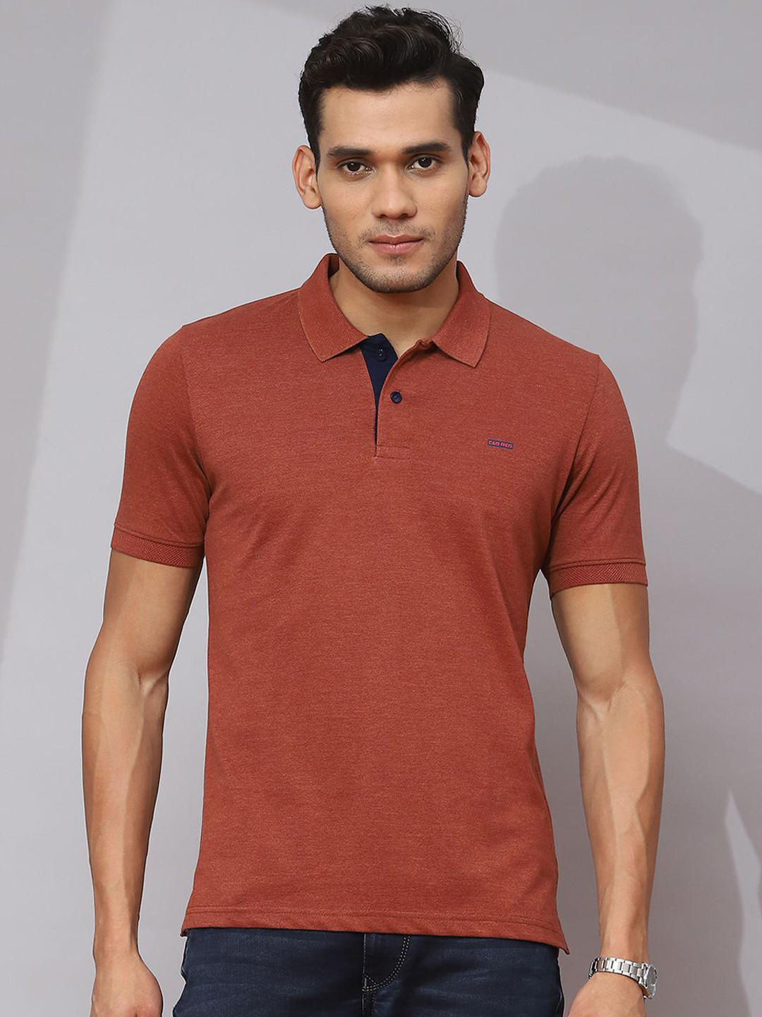 

Cloak & Decker by Monte Carlo Men Polo Collar Solid T-shirt, Rust
