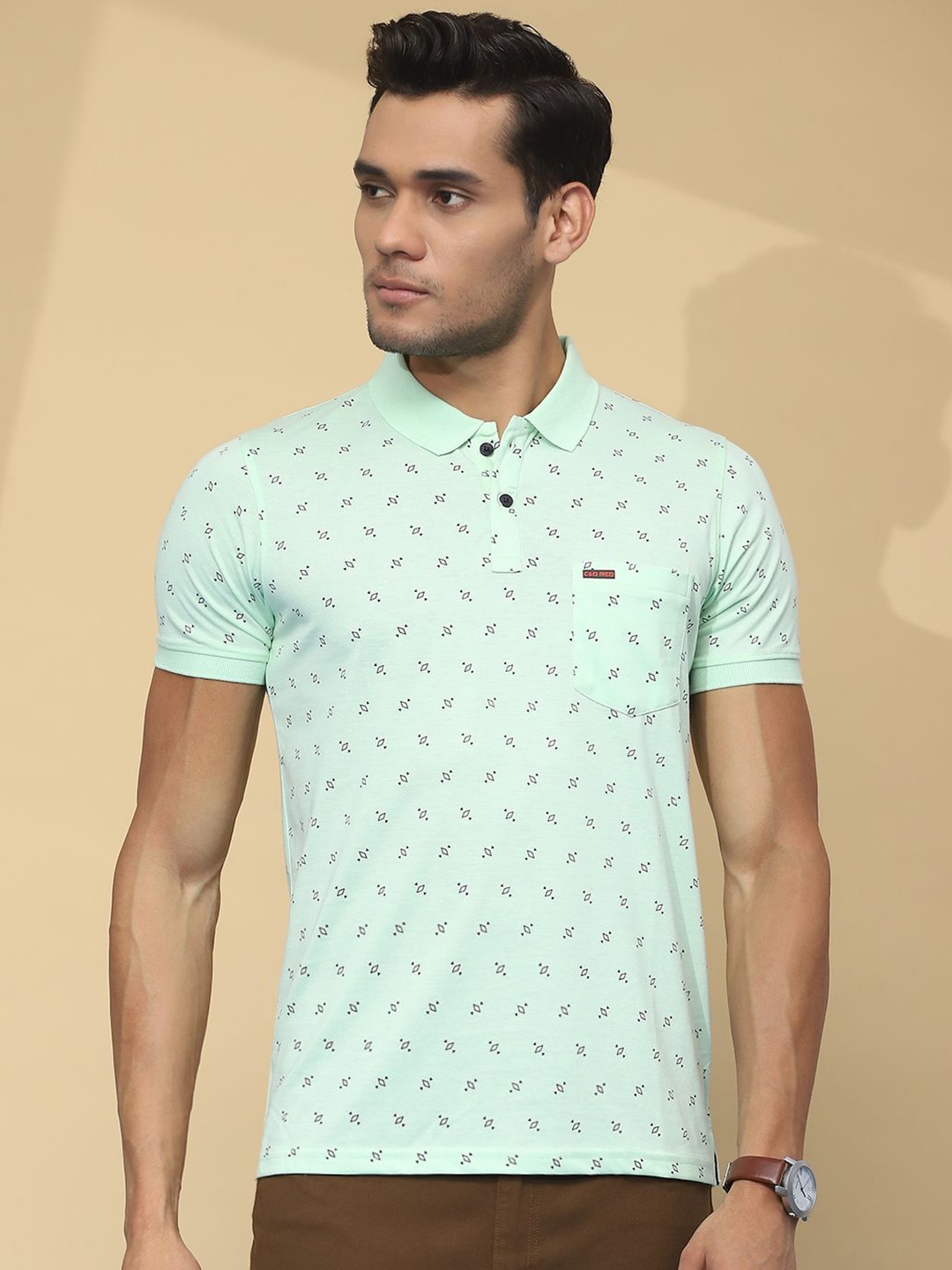 

Cloak & Decker by Monte Carlo Men Conversational Printed Polo Collar T-shirt, Sea green