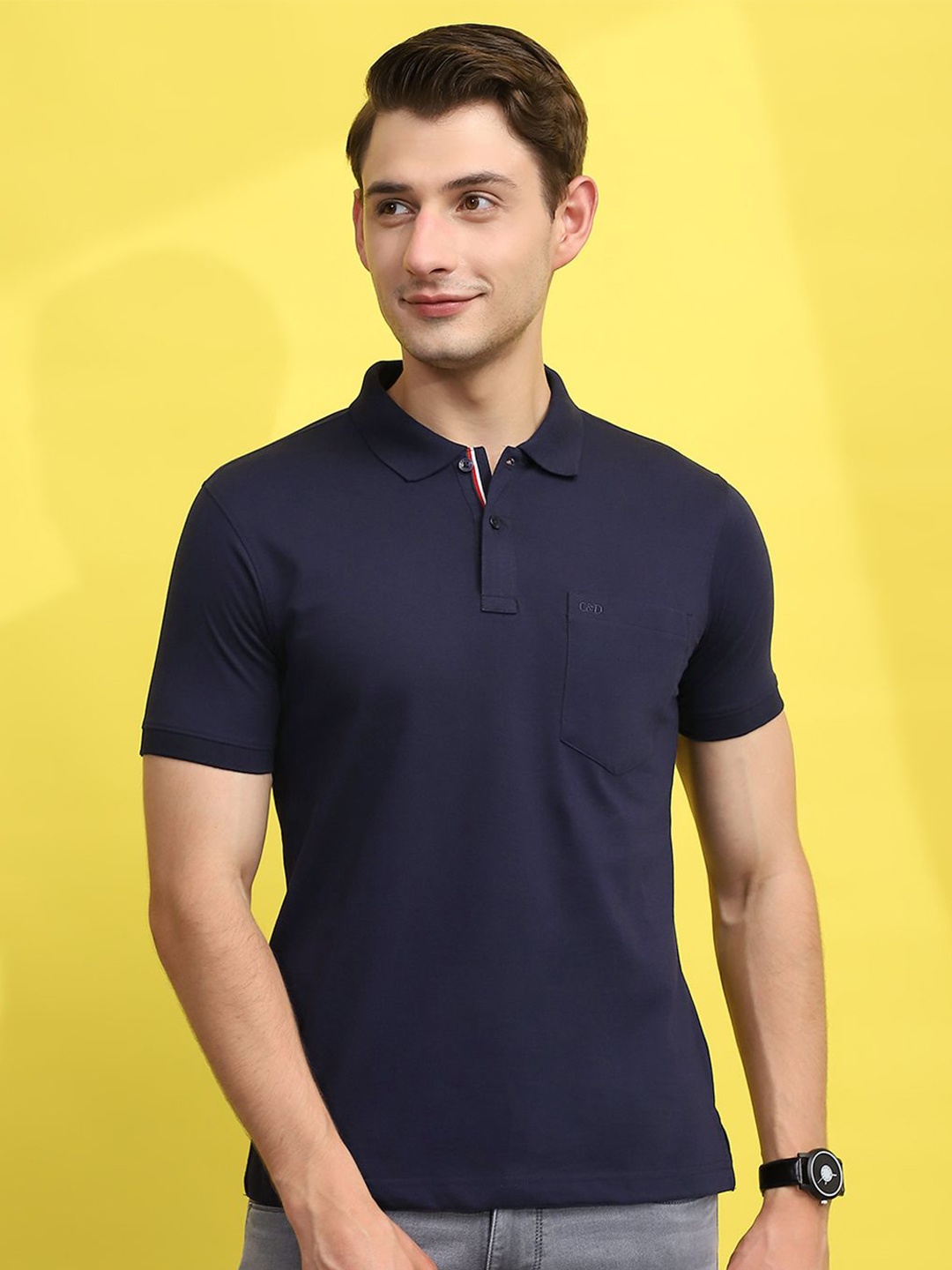 

Cloak & Decker by Monte Carlo Men Polo Collar Solid T-shirt, Navy blue