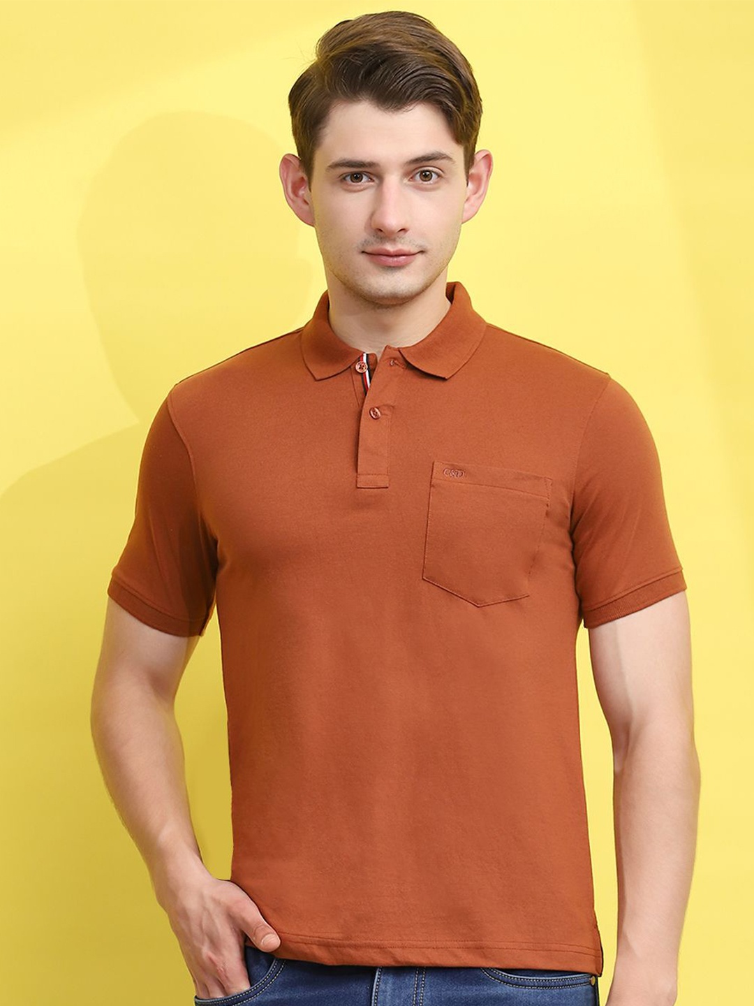 

Cloak & Decker by Monte Carlo Men Polo Collar Solid T-shirt, Brown