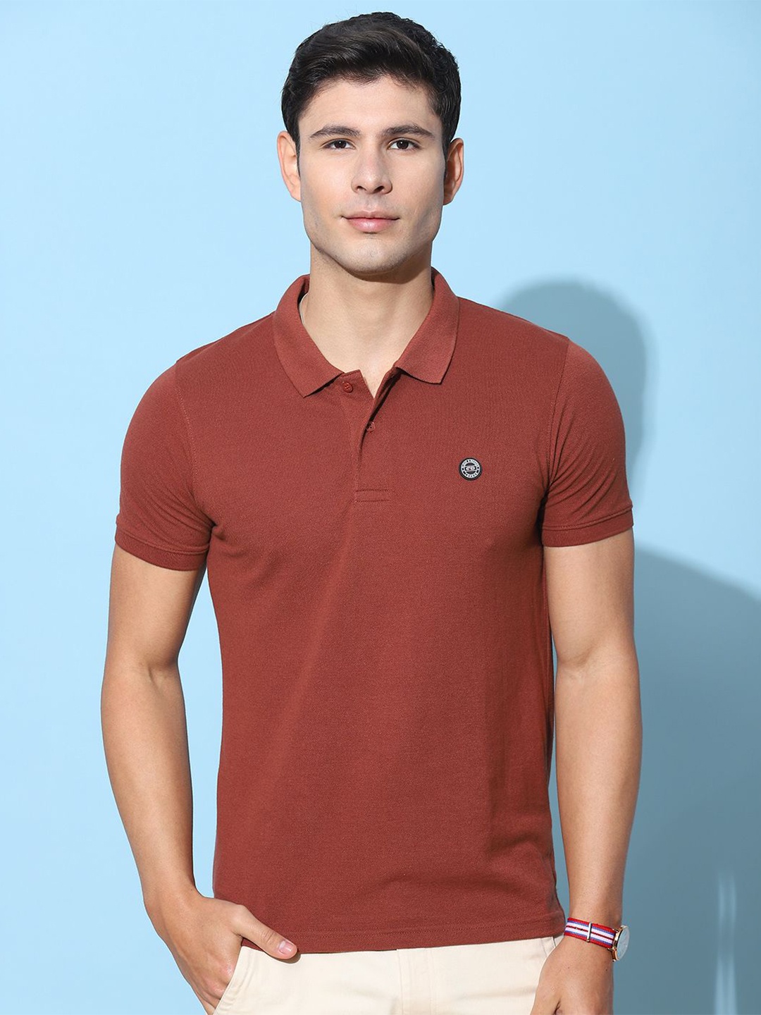 

Cloak & Decker by Monte Carlo Men Polo Collar Solid T-shirt, Brown