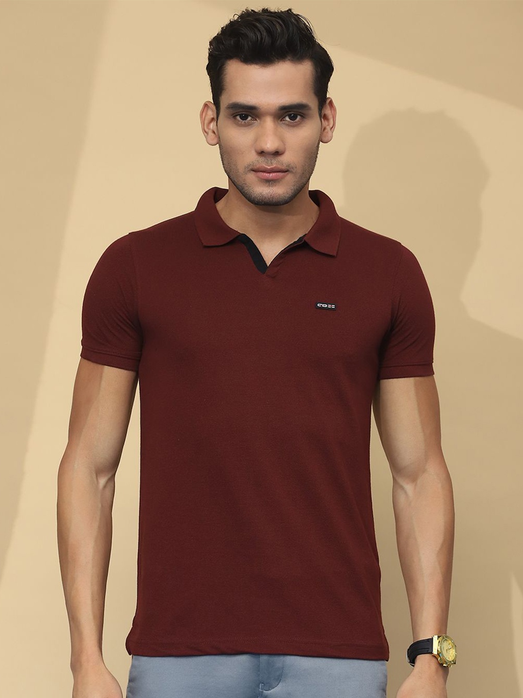 

Cloak & Decker by Monte Carlo Men Polo Collar Solid T-shirt, Maroon