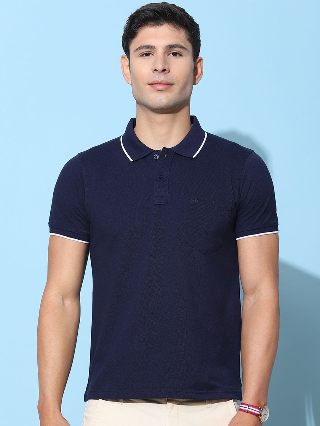 

Cloak & Decker by Monte Carlo Men Polo Collar Solid T-shirt, Navy blue