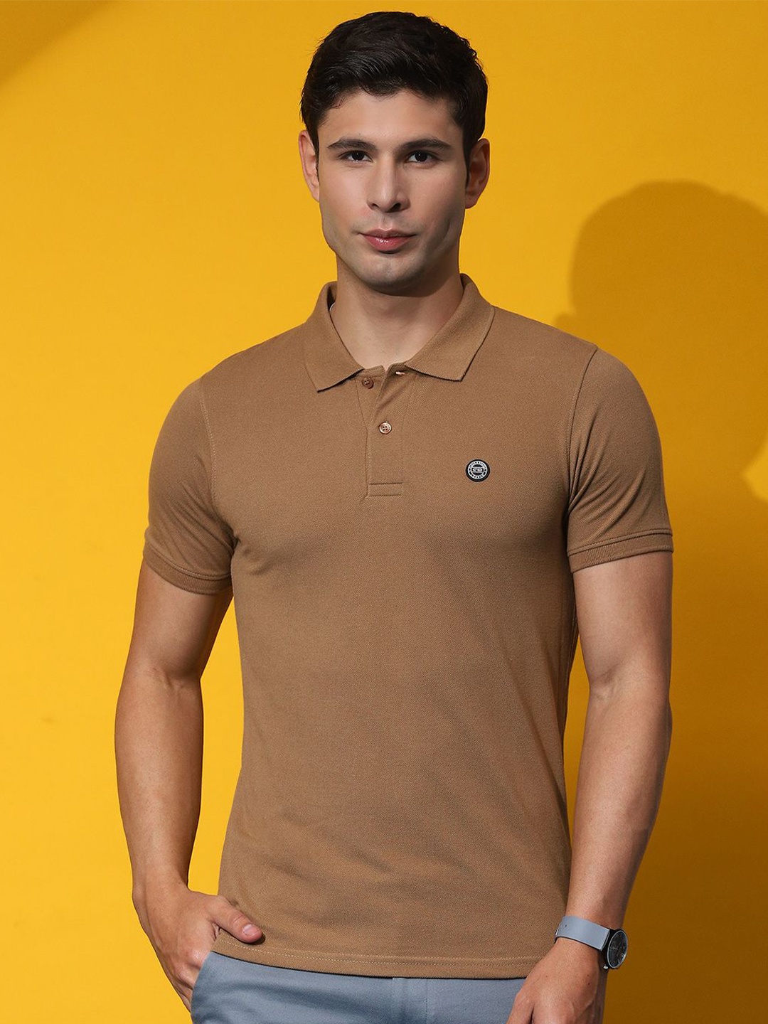 

Cloak & Decker by Monte Carlo Men Polo Collar Solid T-shirt, Coffee brown