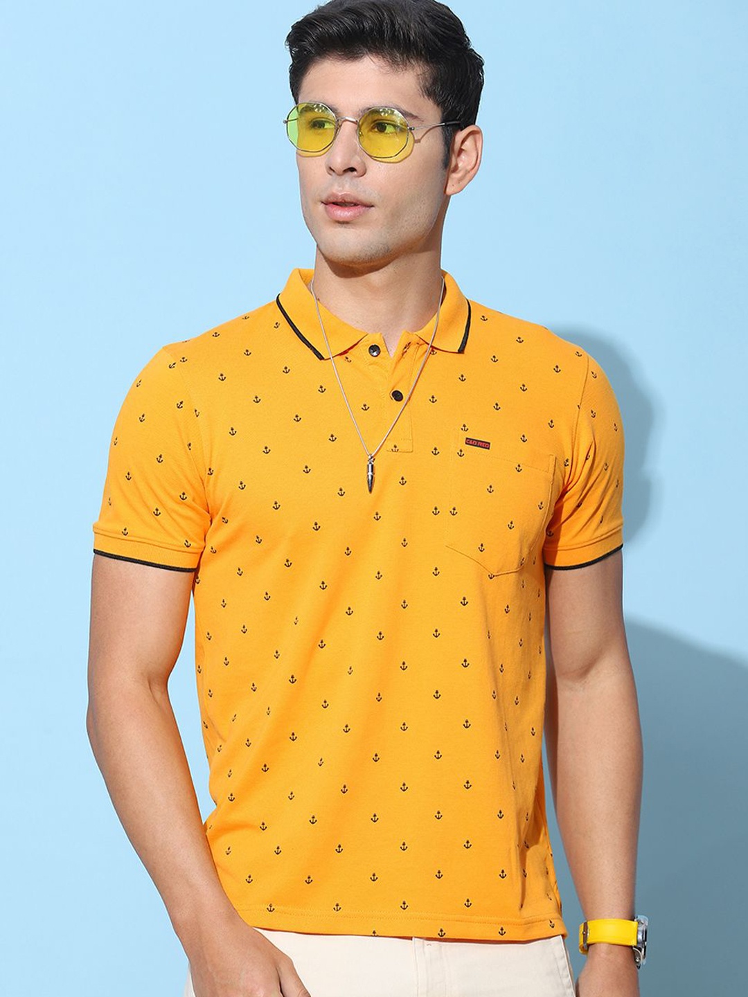 

Cloak & Decker by Monte Carlo Men Conversational Printed Polo Collar T-shirt, Yellow