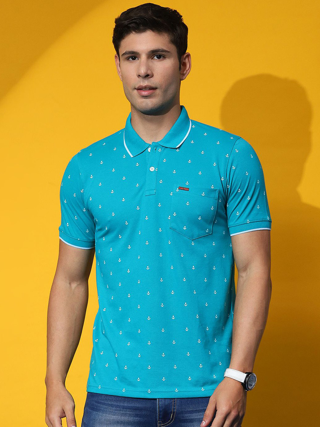 

Cloak & Decker by Monte Carlo Men Conversational Printed Polo Collar T-shirt, Blue