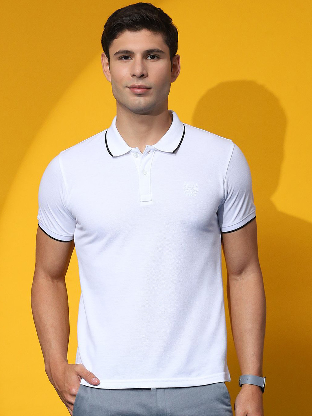 

Cloak & Decker by Monte Carlo Men Solid Polo Collar T-shirt, White