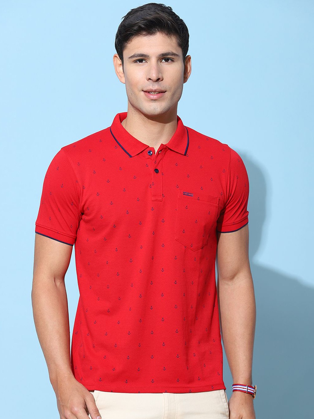 

Cloak & Decker by Monte Carlo Men Conversational Printed Polo Collar T-shirt, Red