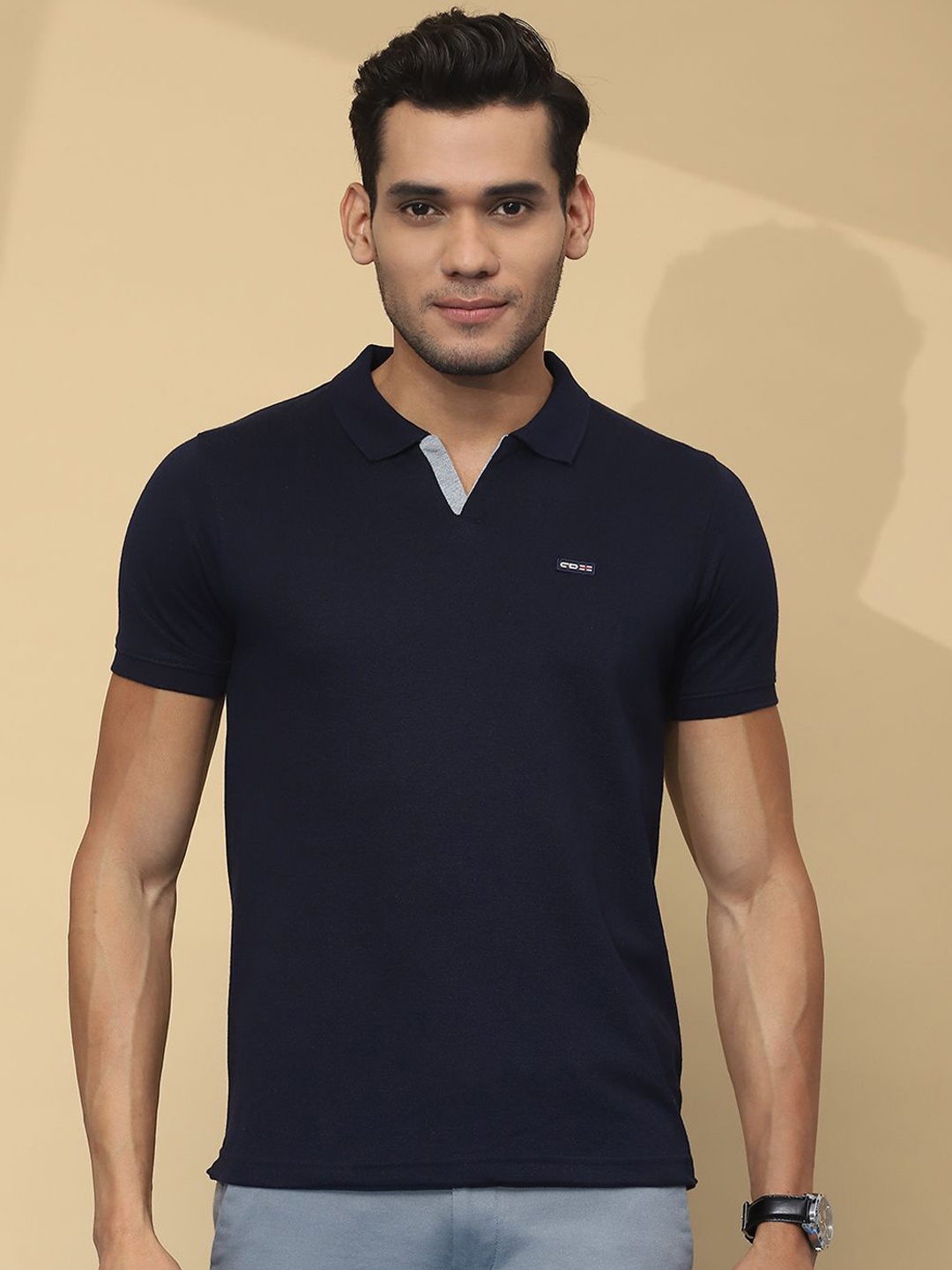 

Cloak & Decker by Monte Carlo Men Solid Polo Collar T-shirt, Navy blue