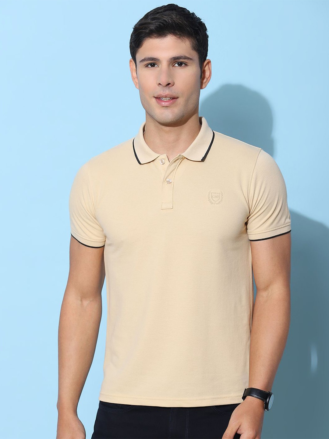 

Cloak & Decker by Monte Carlo Men Solid Polo Collar T-shirt, Beige