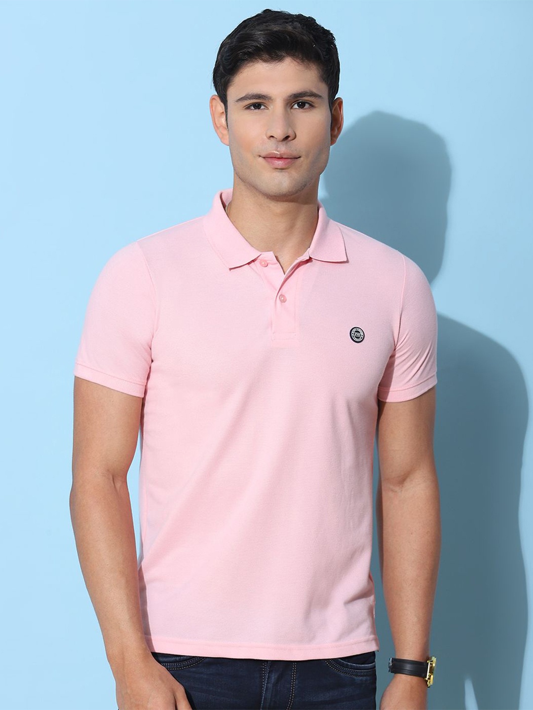 

Cloak & Decker by Monte Carlo Men Solid Polo Collar T-shirt, Pink