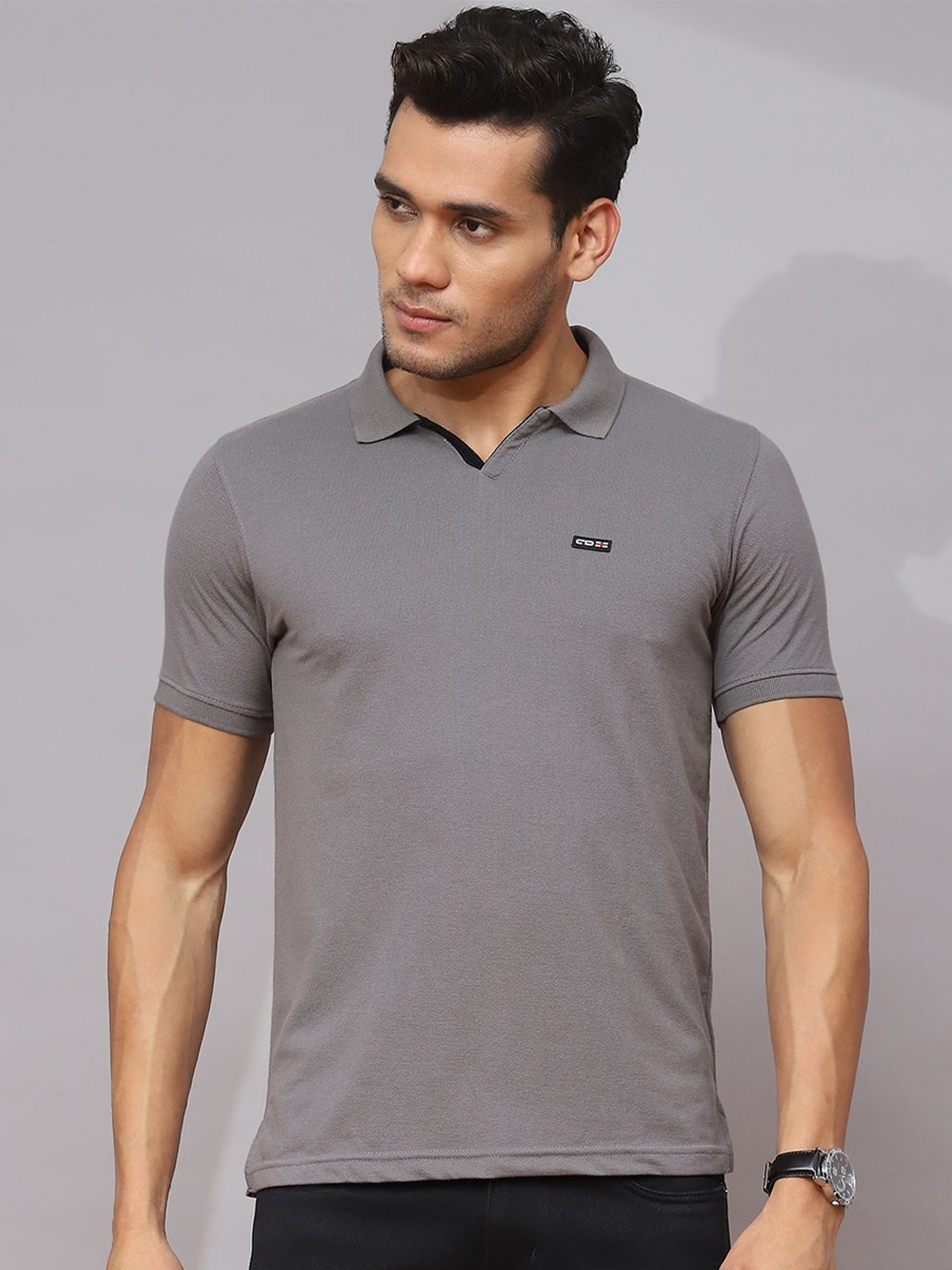 

Cloak & Decker by Monte Carlo Men Polo Collar Solid T-shirt, Grey