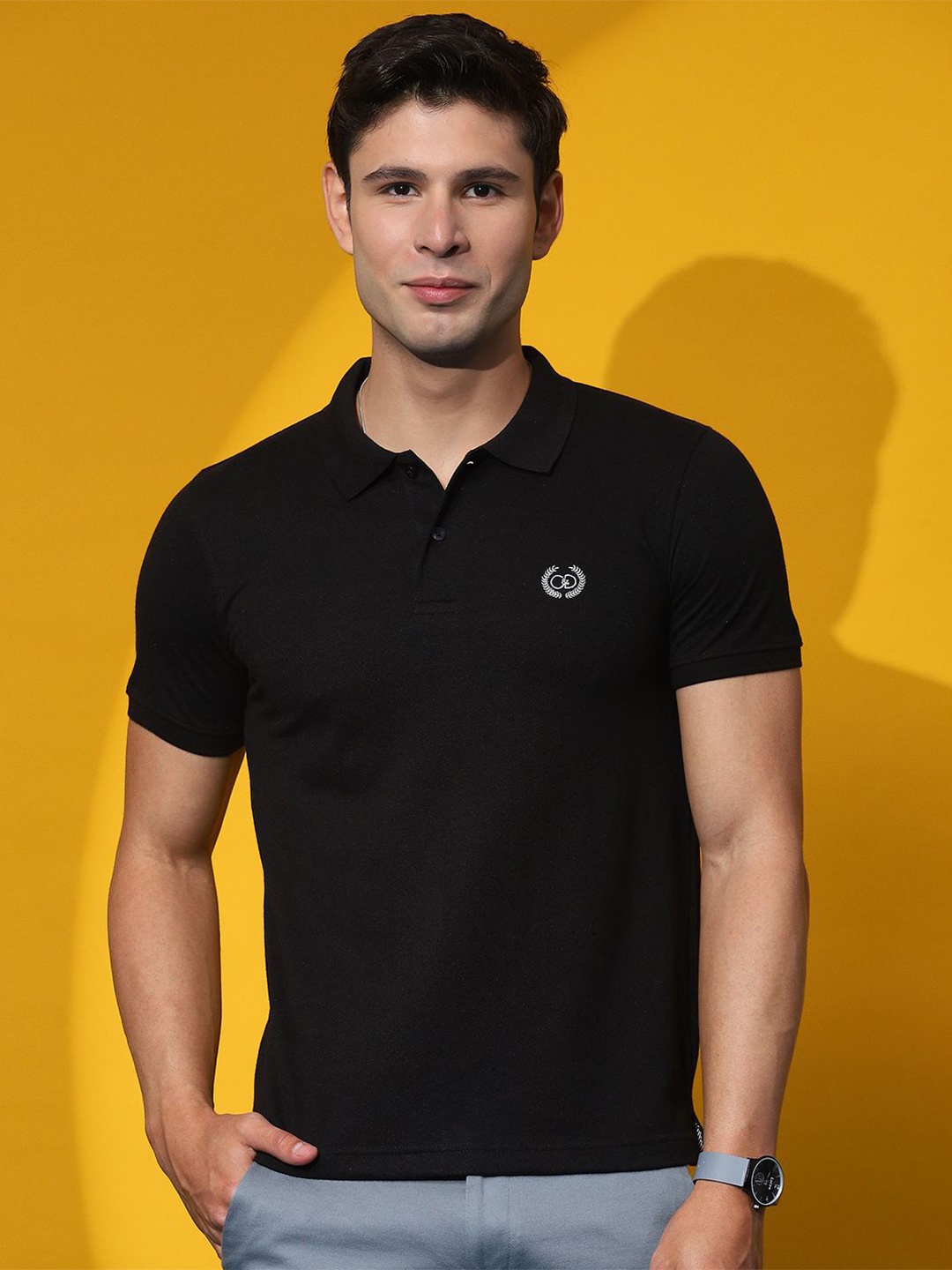 

Cloak & Decker by Monte Carlo Men Solid Polo Collar T-shirt, Black