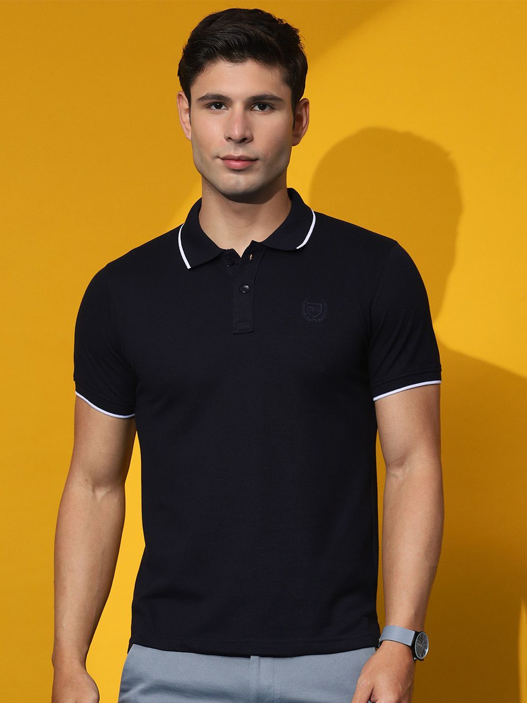 

Cloak & Decker by Monte Carlo Men Solid Polo Collar T-shirt, Navy blue