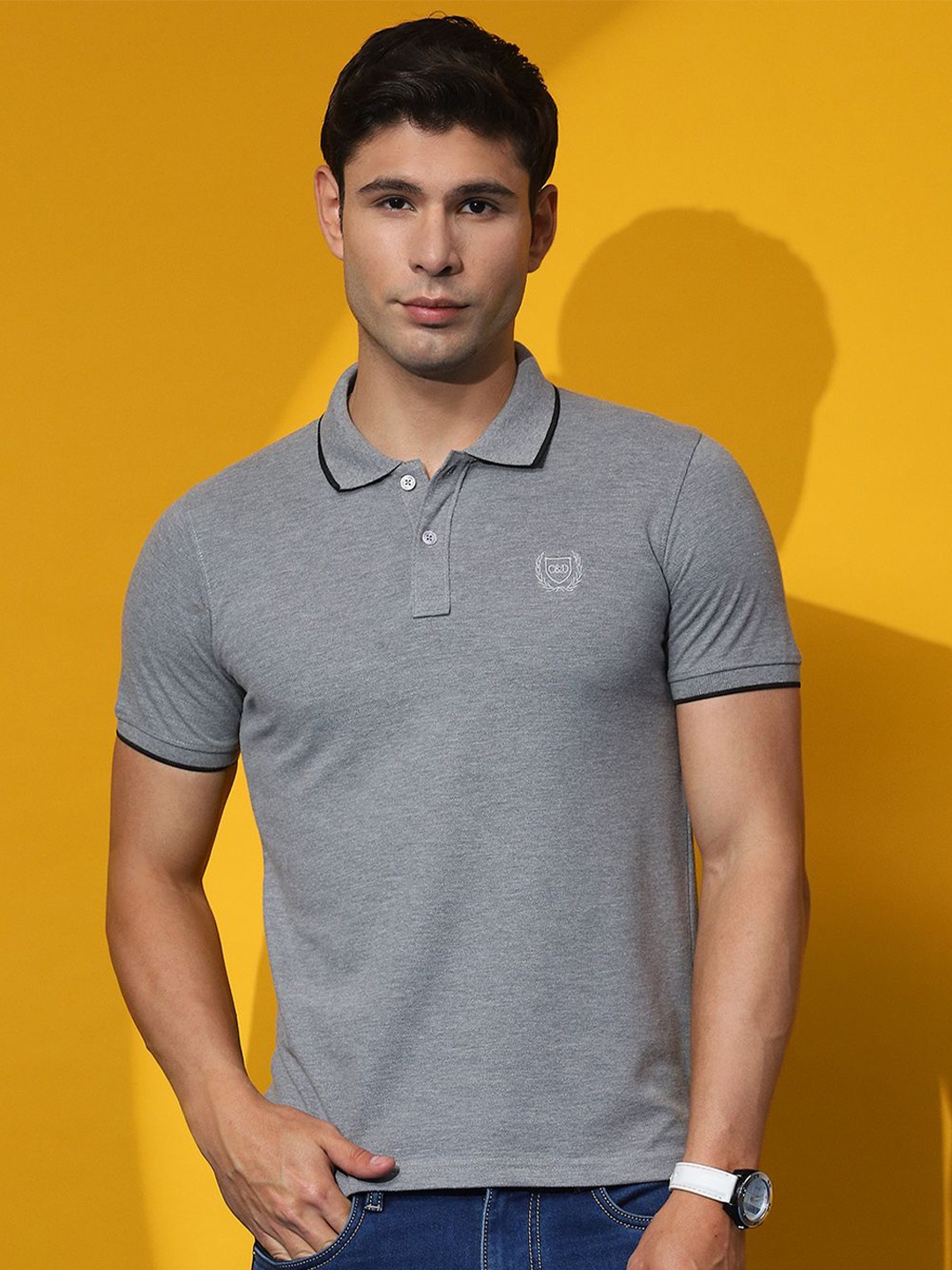 

Cloak & Decker by Monte Carlo Men Polo Collar Solid T-shirt, Grey