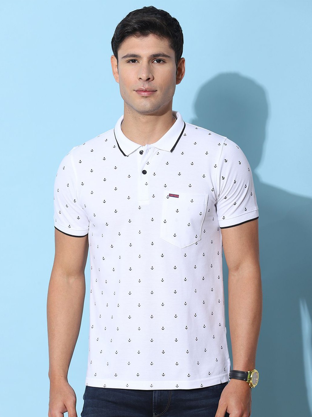 

Cloak & Decker by Monte Carlo Men Conversational Printed Polo Collar T-shirt, White