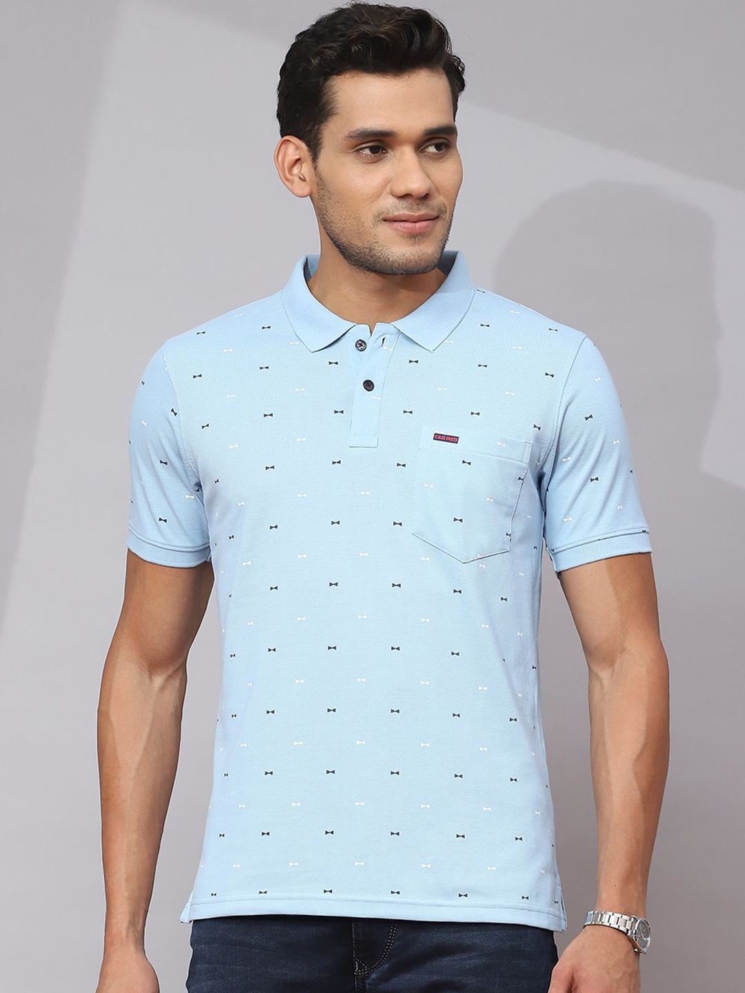 

Cloak & Decker by Monte Carlo Men Conversational Printed Polo Collar T-shirt, Blue