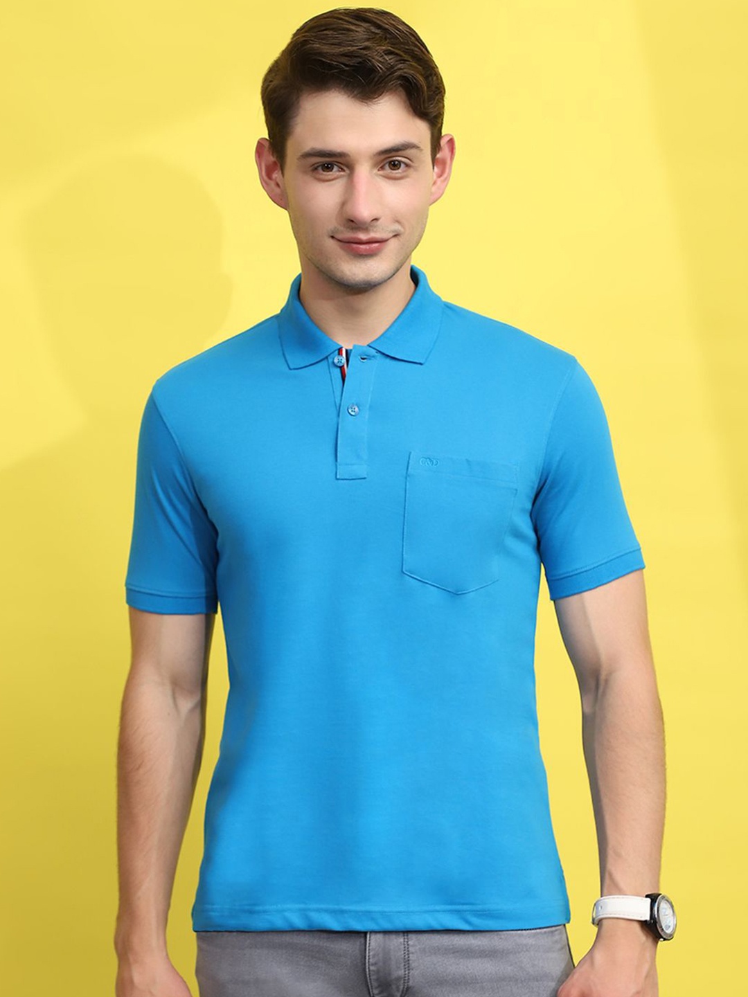 

Cloak & Decker by Monte Carlo Men Solid Polo Collar Pockets T-shirt, Turquoise blue