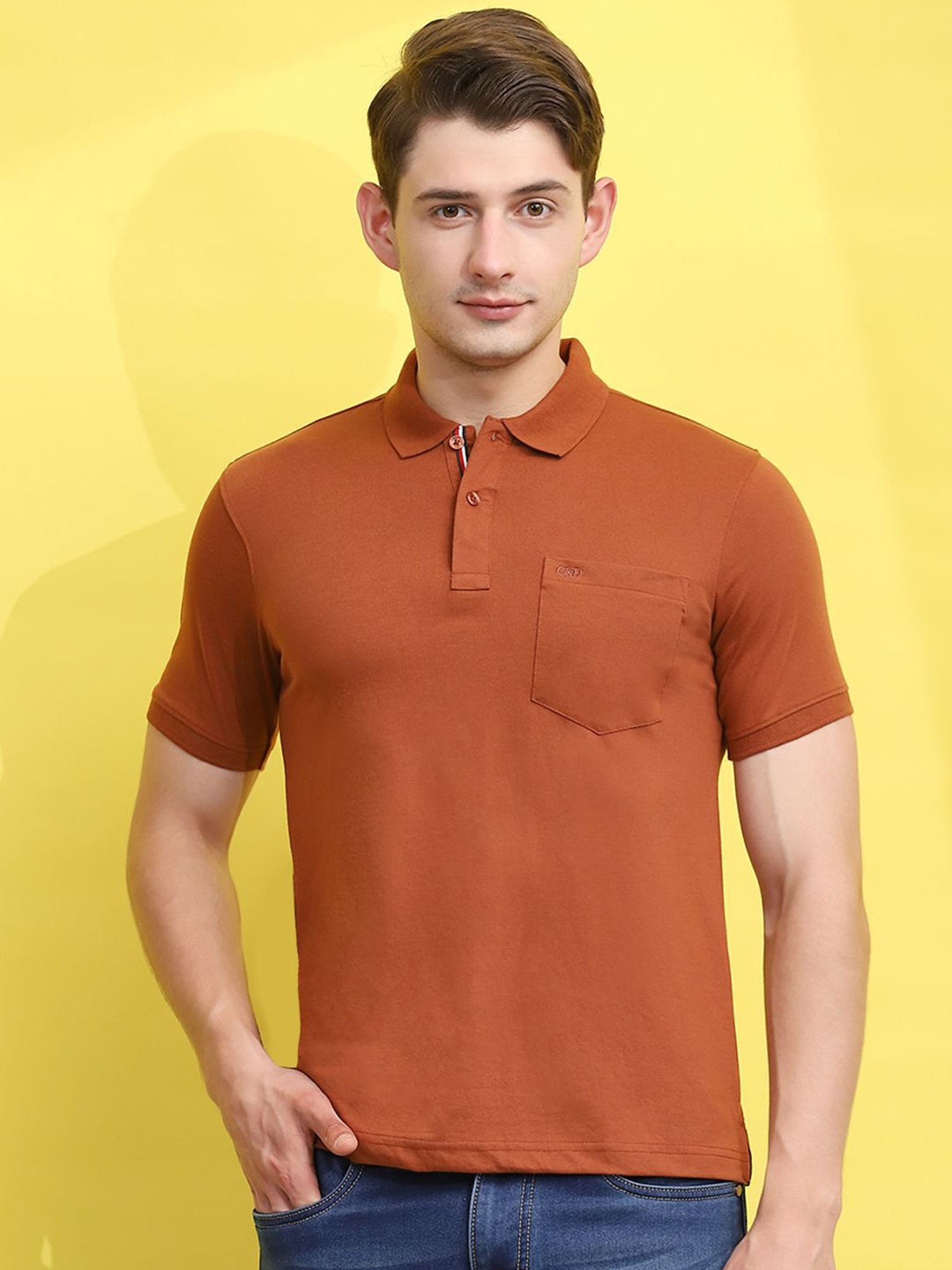 

Cloak & Decker by Monte Carlo Men Solid Polo Collar Pockets T-shirt, Brown