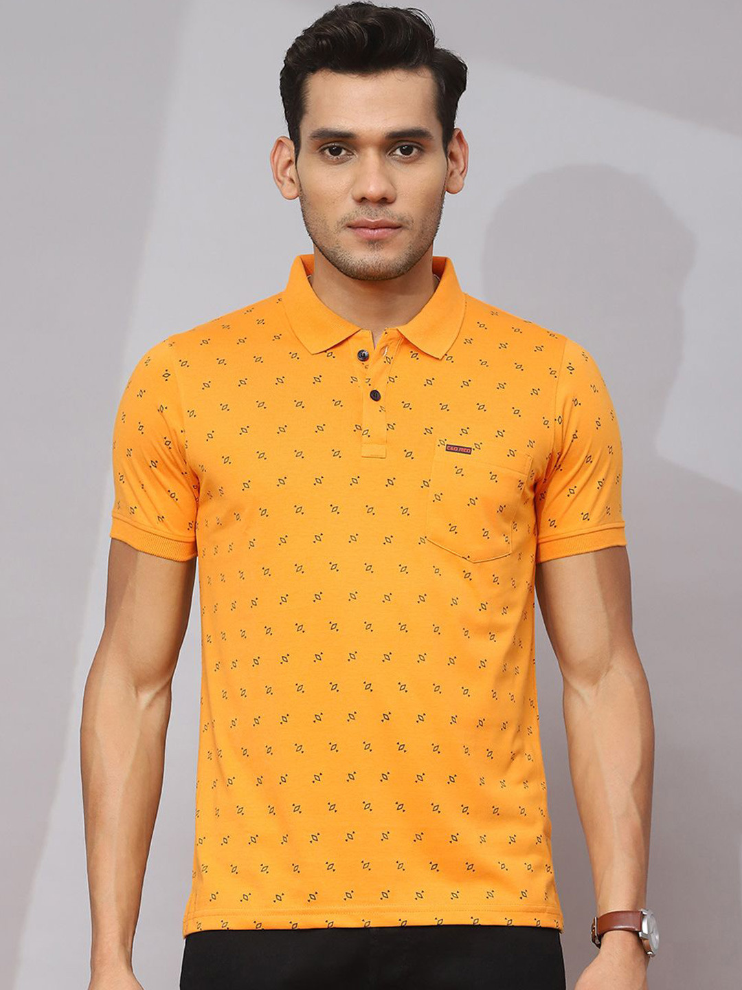 

Cloak & Decker by Monte Carlo Men Conversational Printed Polo Collar Pockets T-shirt, Mustard