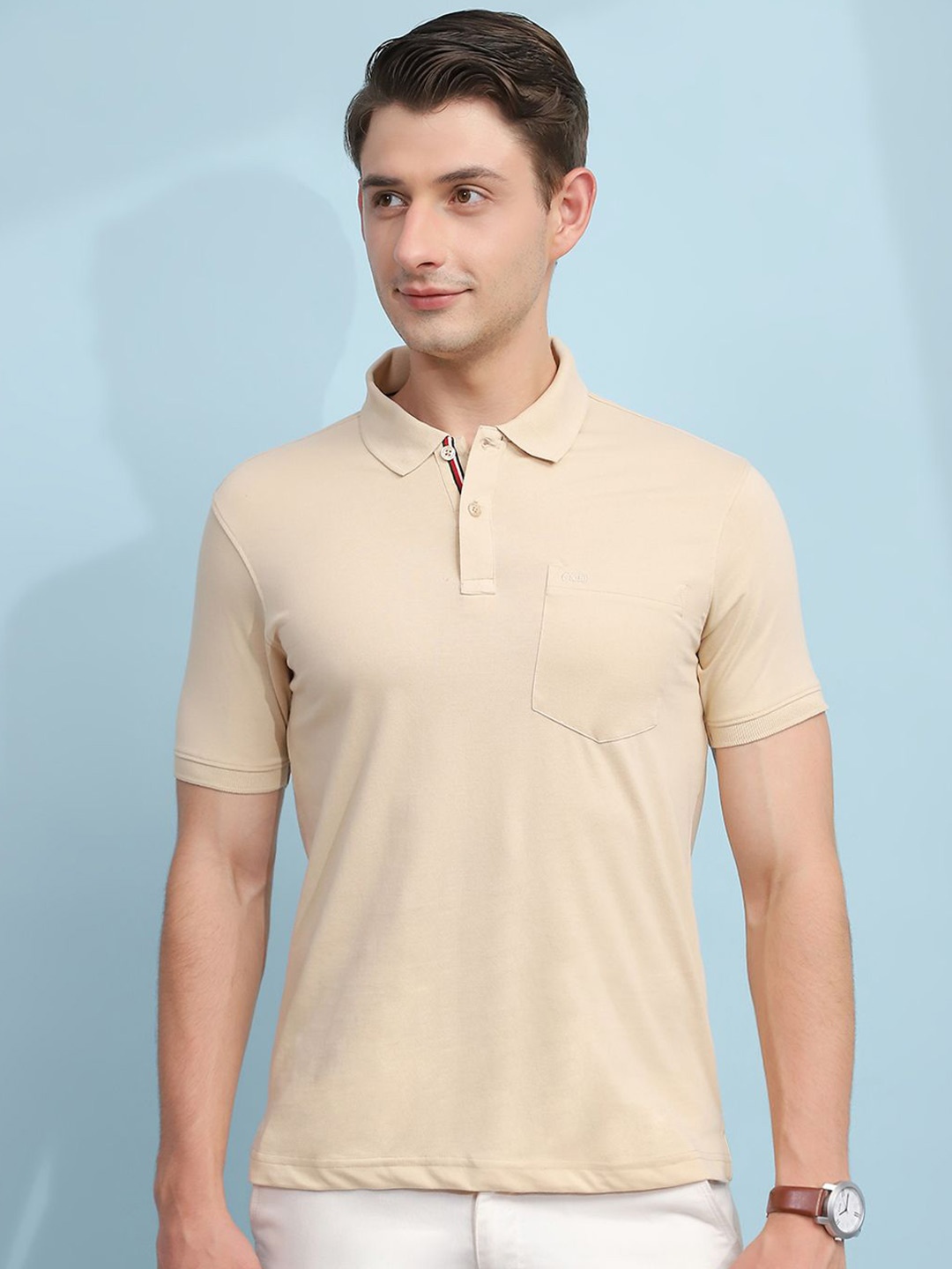 

Cloak & Decker by Monte Carlo Men Solid Polo Collar Pocket T-shirt, Beige