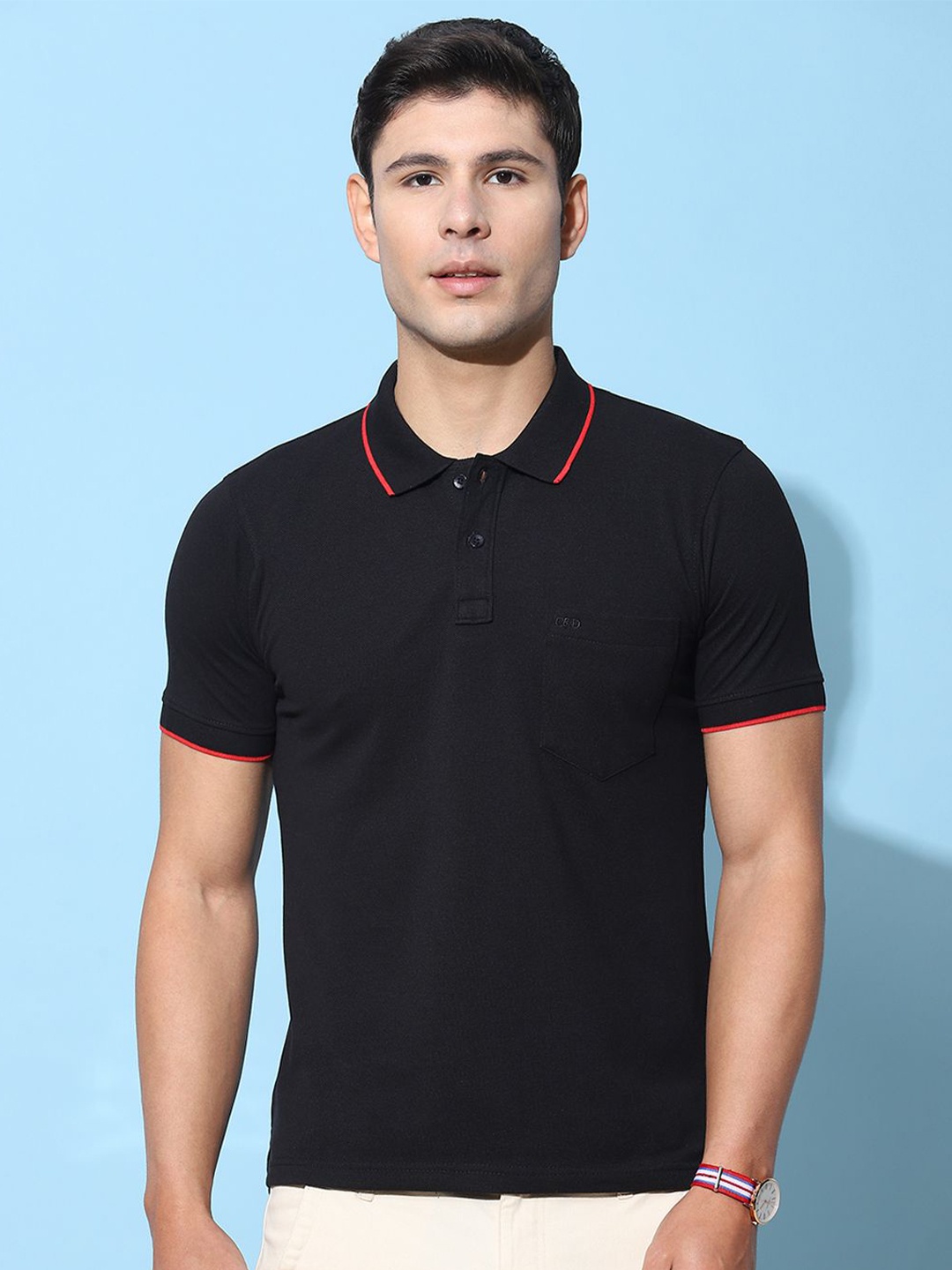 

Cloak & Decker by Monte Carlo Men Solid Polo Collar Pocket T-shirt, Black