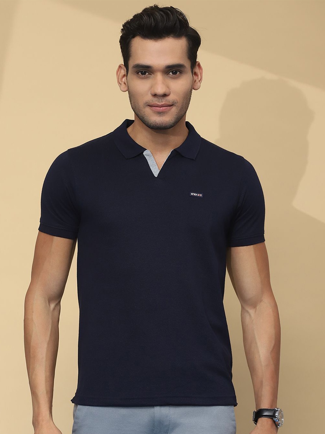 

Cloak & Decker by Monte Carlo Men Solid Polo Collar T-shirt, Navy blue