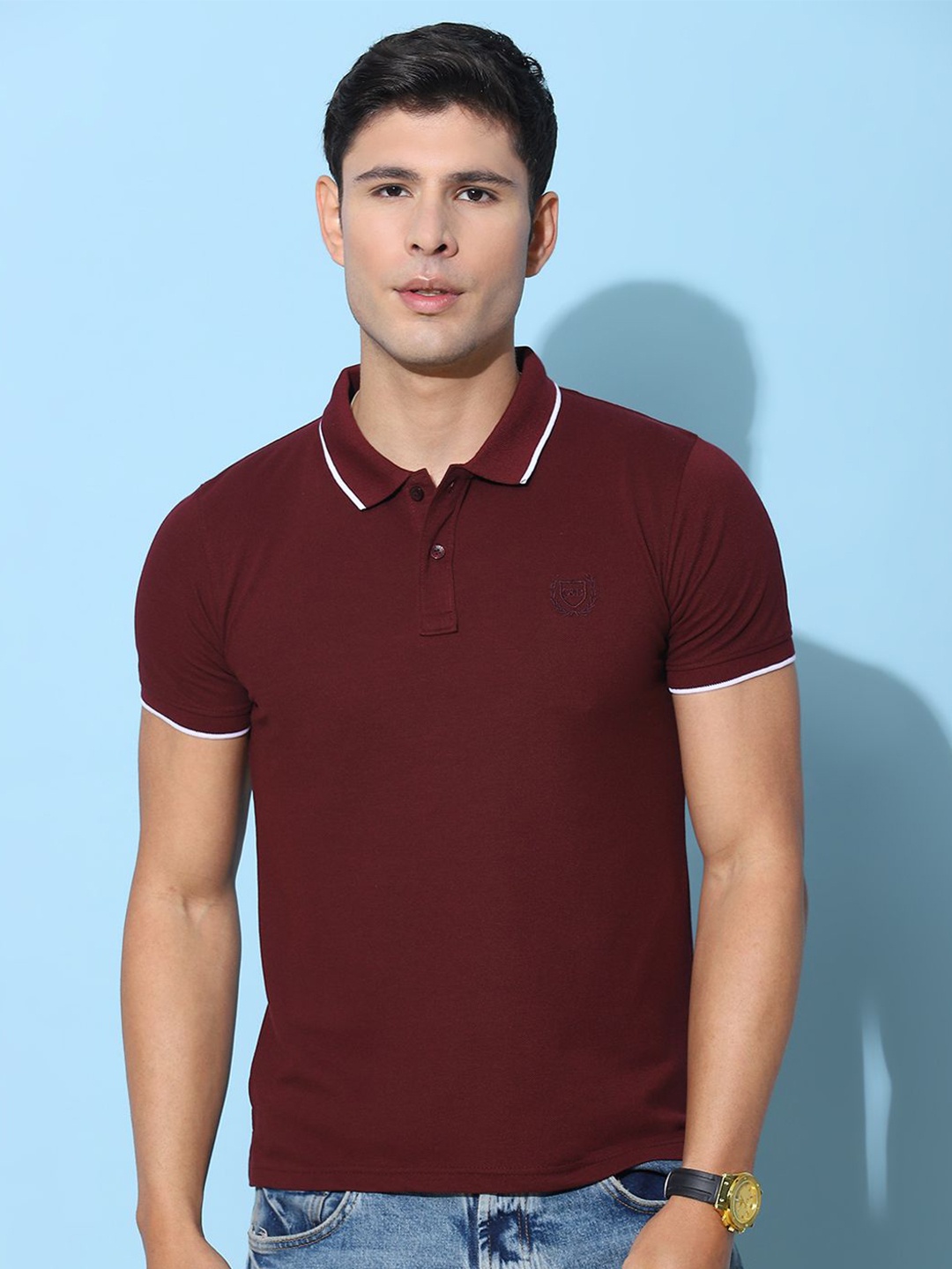 

Cloak & Decker by Monte Carlo Men Solid Polo Collar T-shirt, Maroon